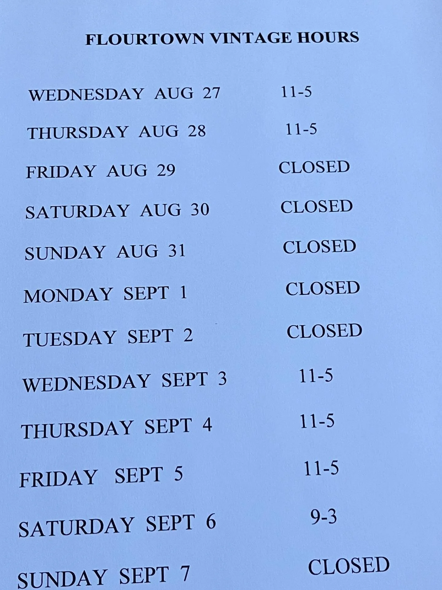 Hours for this week and the holiday weekend!