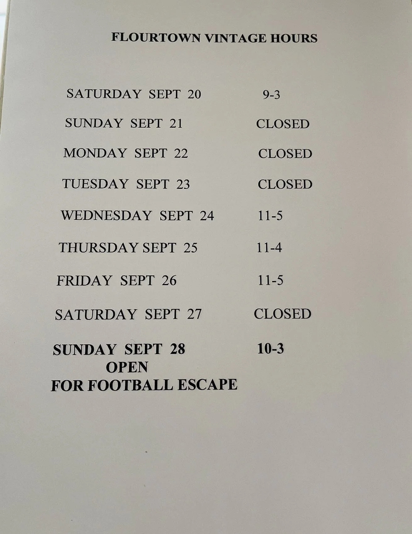 Hours for the coming week: