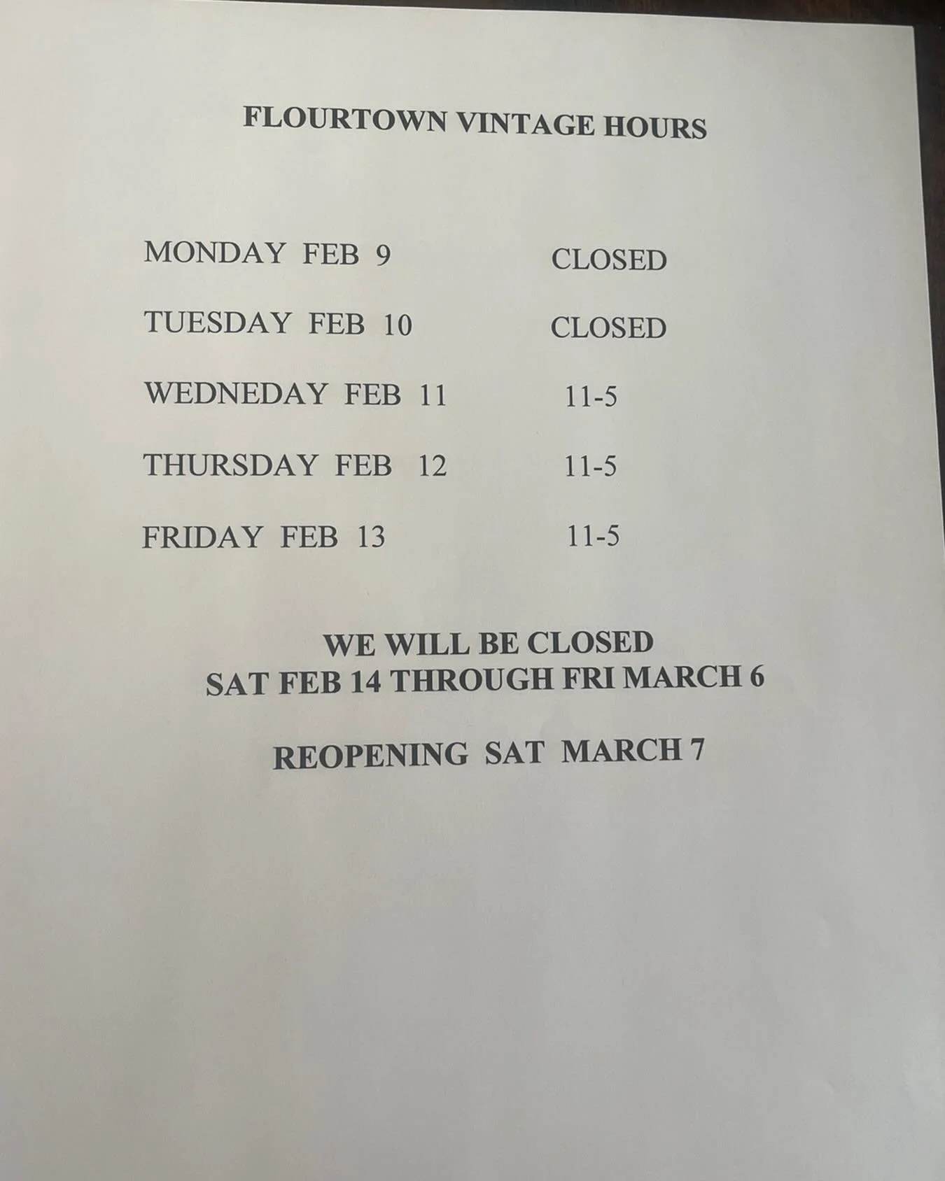 Will Re-open March 7  9 am