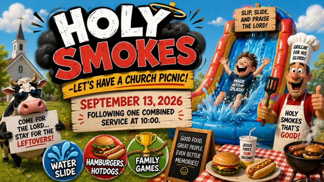 Holy Smokes!  Fun Family Church Picnic with Waterslide. September 13th!