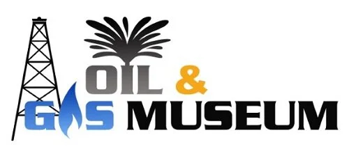 Logo for Oil & Gas Museum featuring an oil derrick, a palm tree, and stylized text.