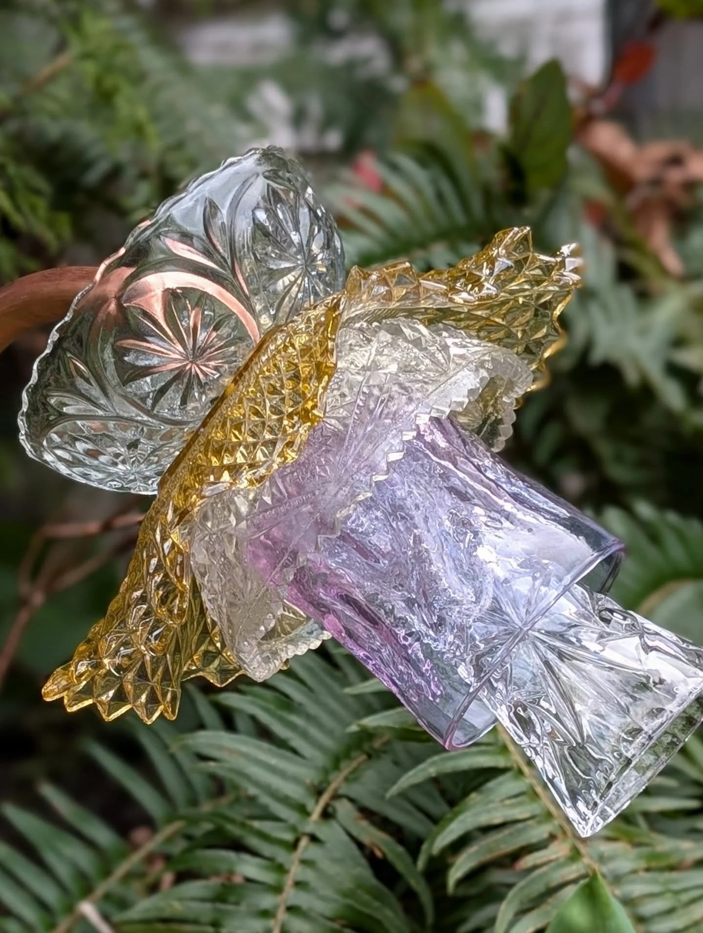 Blooming at Flower to the 2nd Power 

#gardenideas #glassplateflowers #purpleandgold #upcycleart #vintageglass