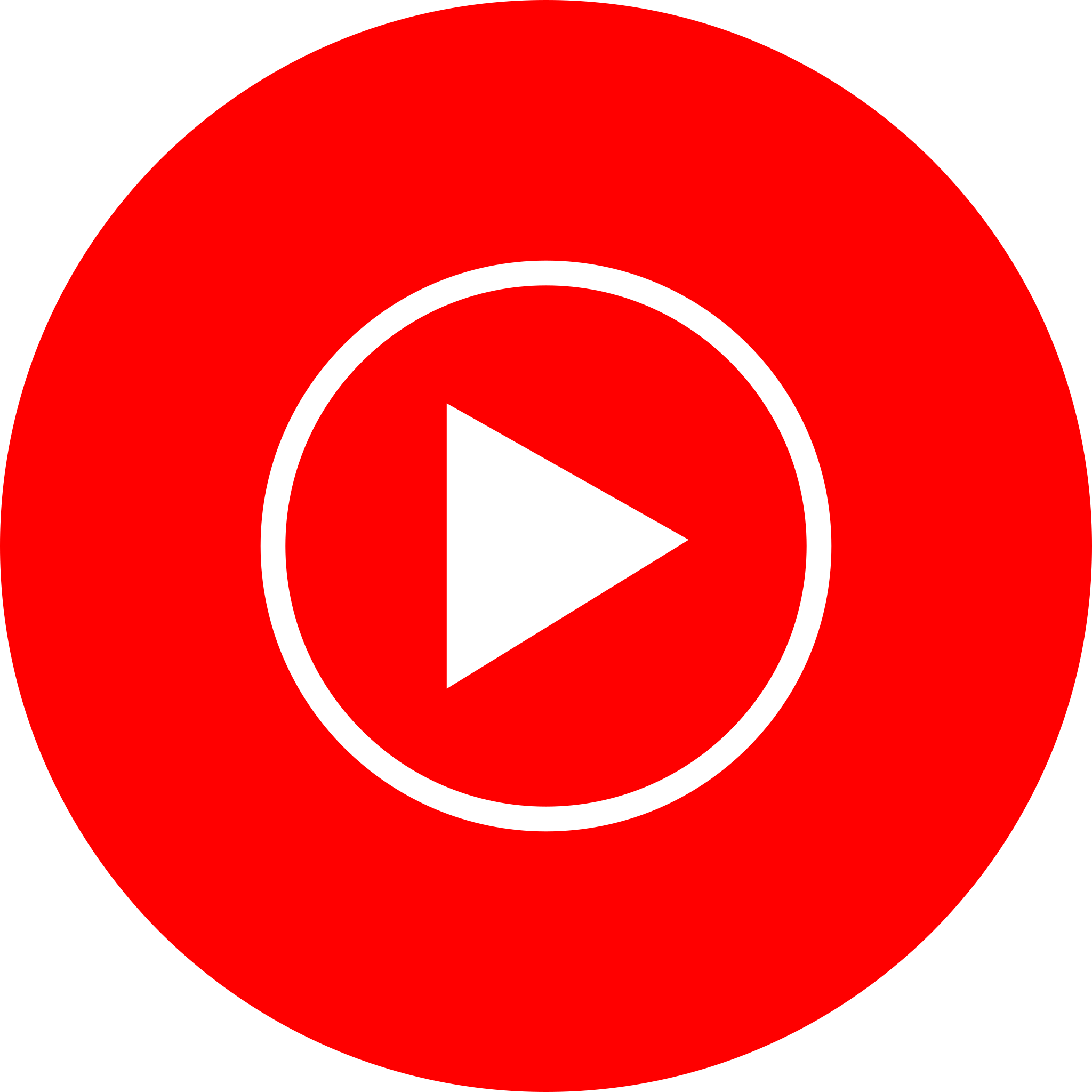 Red circle with a white play button in the center.