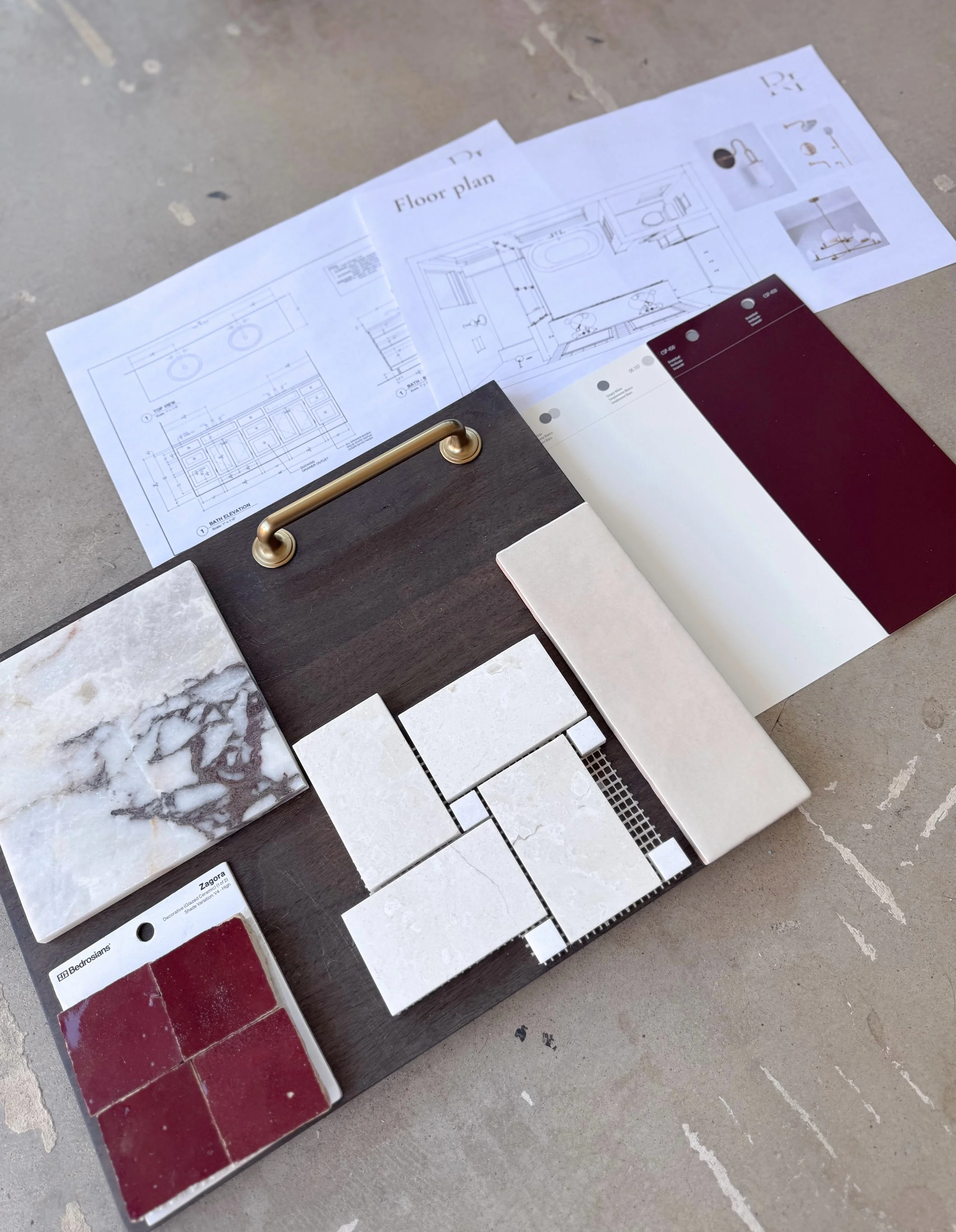 We love bringing materials, finishes, and paint samples to site visits so we can see how everything truly lives in the home&rsquo;s lighting. It allows us to refine details in real time and helps our clients feel confident and supported in every deci