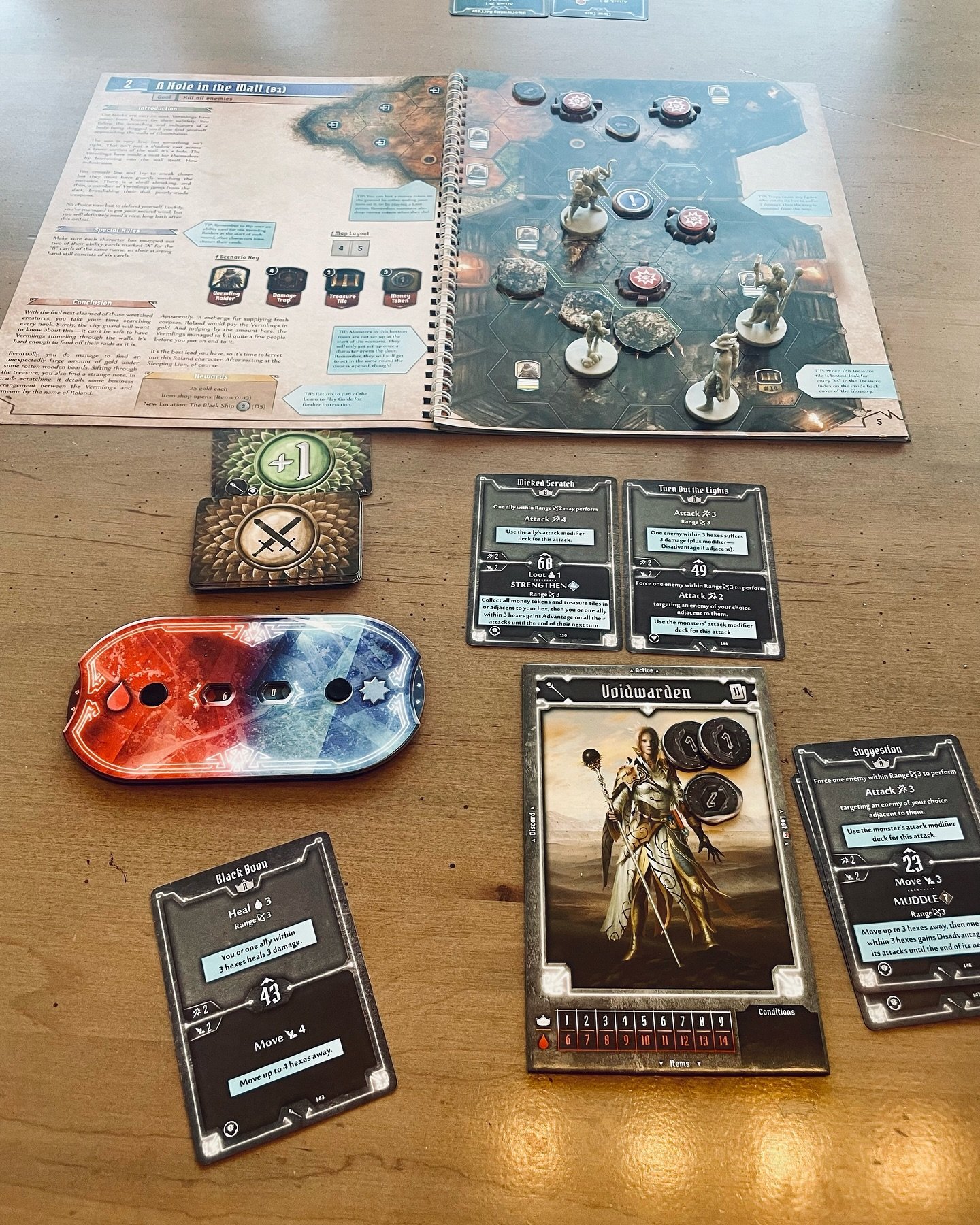 Bryan and I are going through Gloomhaven Jaws of the Lion with our 3 kids (ages 14, 12 and 9) this Christmas break. My daughter and I are playing together &mdash; meet Astrid Terra, the Voidwarden. 🥰

We love the audio narration on the Forteller app