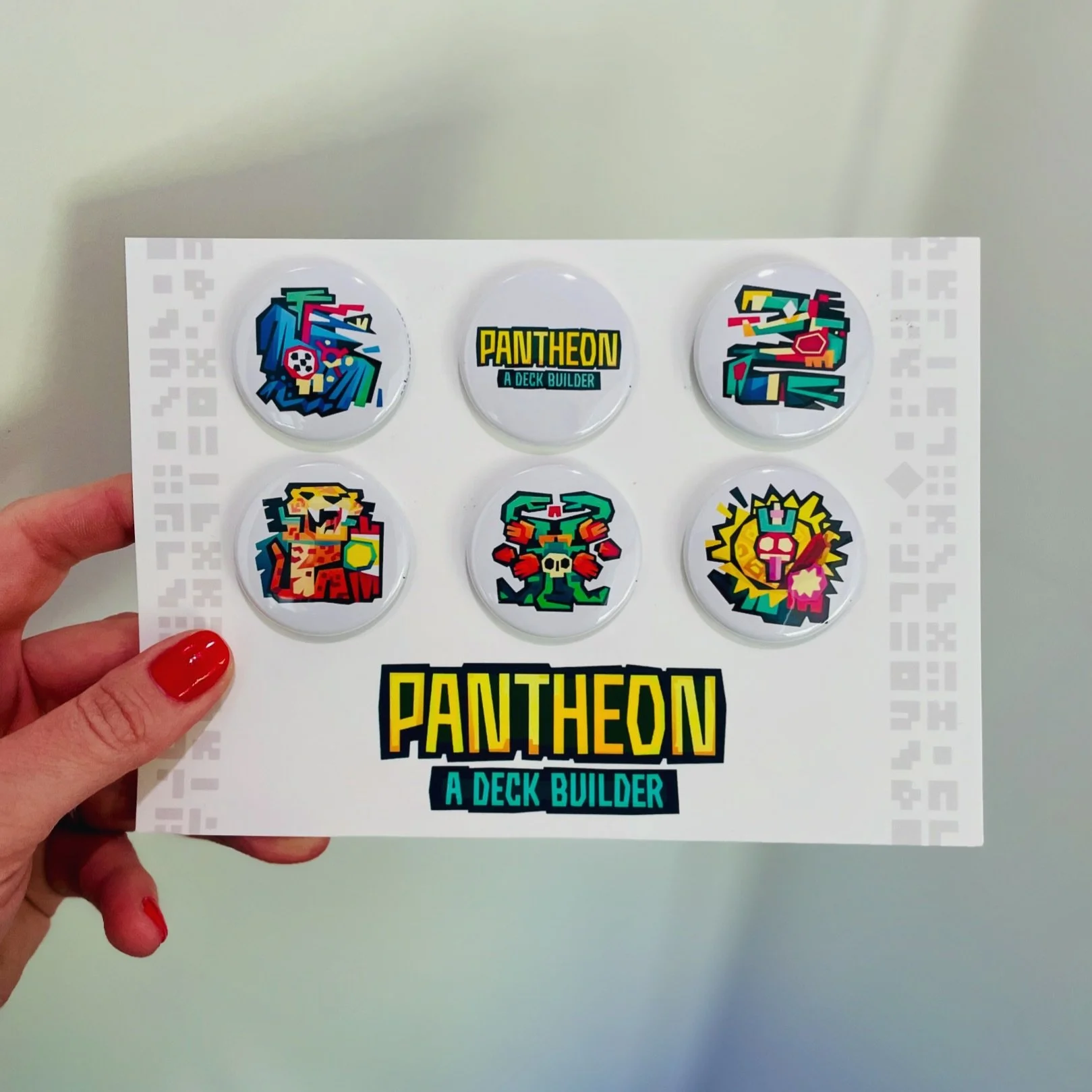 Pantheon is all squared away at the factory! 

Today I&rsquo;m (Megan) finishing up all button packs and getting them ready to ship out as add-ons for Kickstarter backers. 

Our whole team is giddy to see the final product later this summer! 🤩

.

#