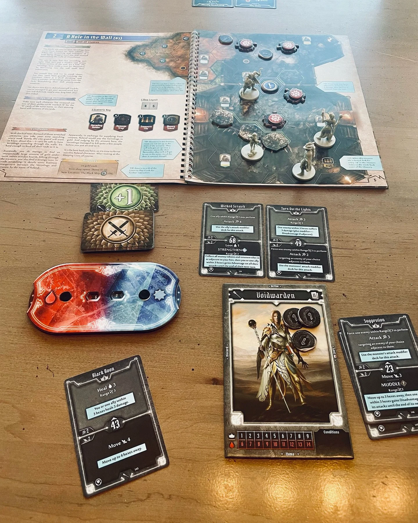 Bryan and I are going through Gloomhaven Jaws of the Lion with our 3 kids (ages 14, 12 and 9) this Christmas break. My daughter and I are playing together &mdash; meet Astrid Terra, the Voidwarden. 🥰

We love the audio narration on the Forteller app