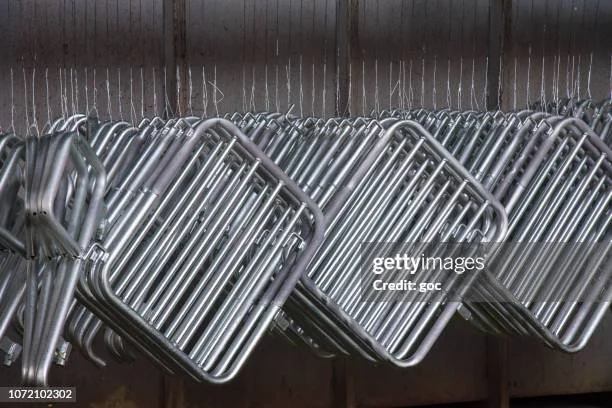 Formed metal pieces that have been galvanized.