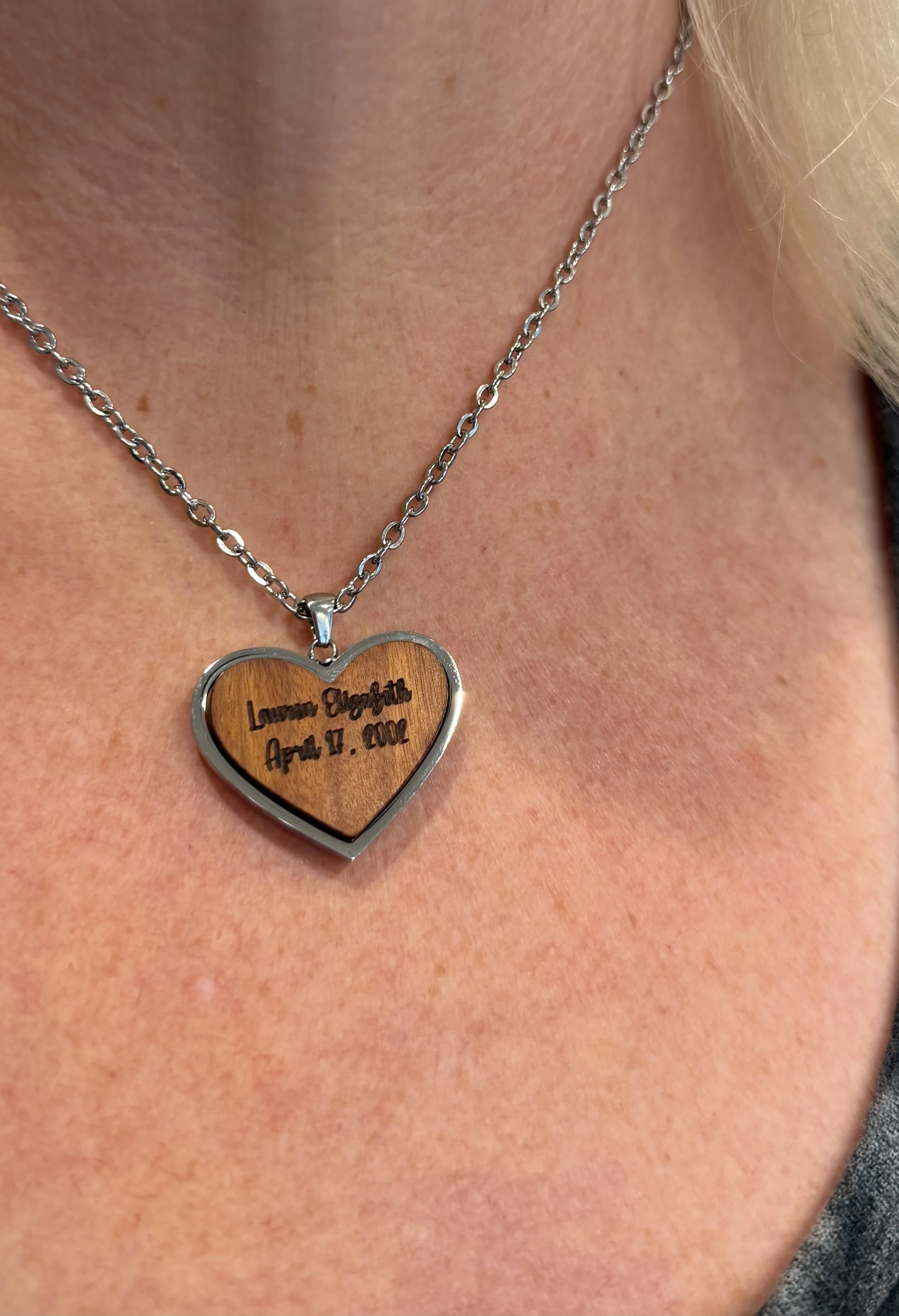 Personalized Wood Heart Necklace