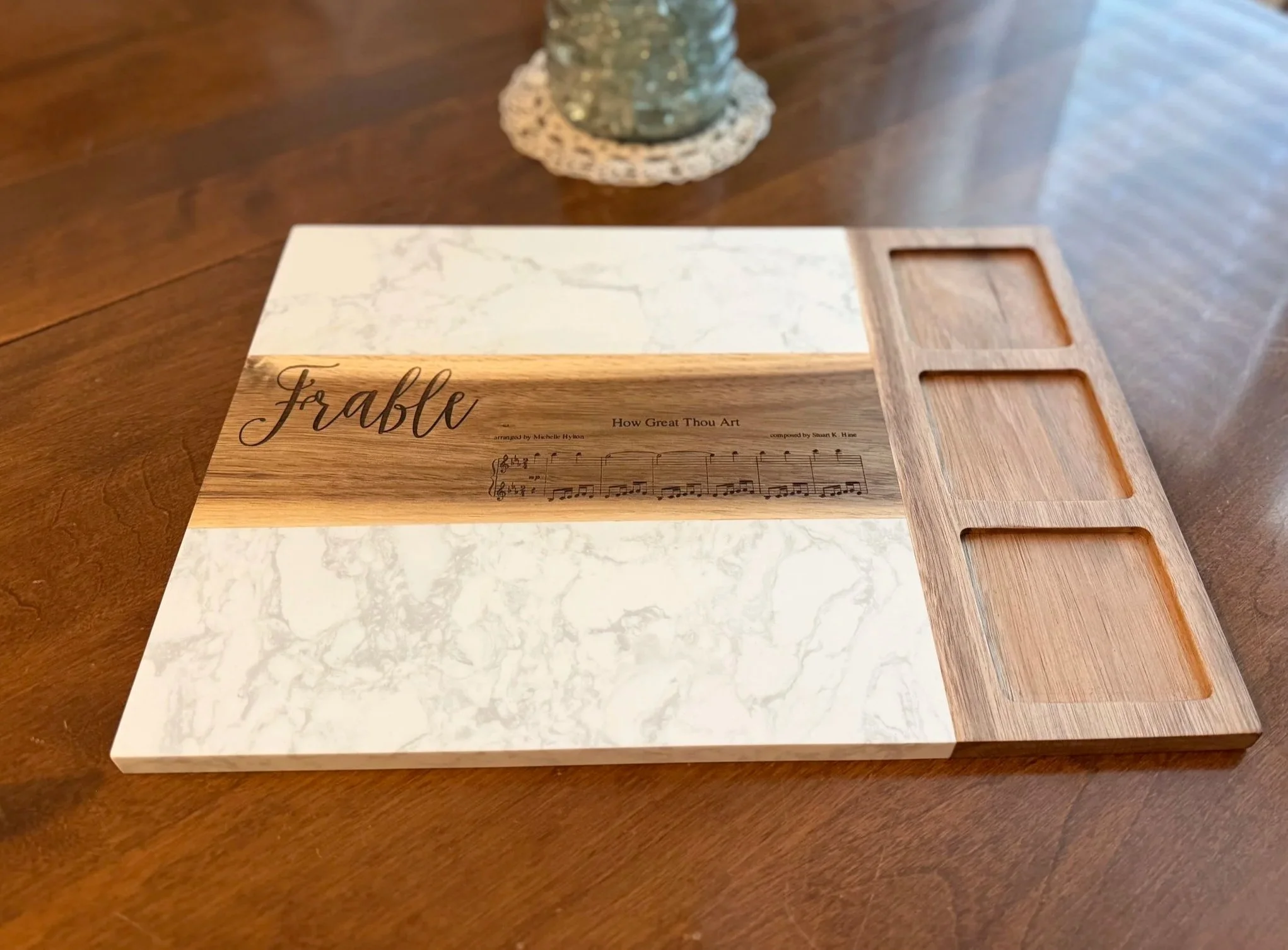 Charcutterie board with custom engraved name and image