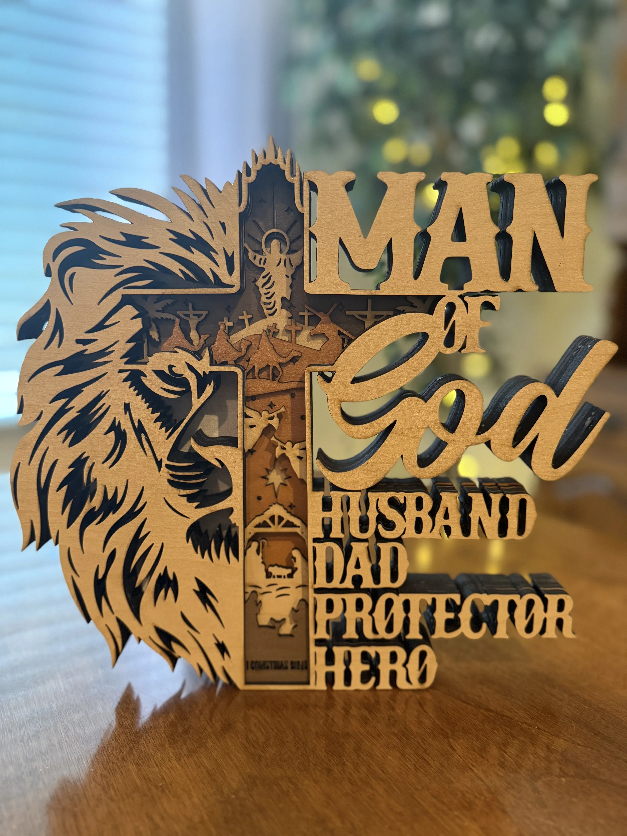 10 layer masterpiece featuring Oak, Maple, Cherry and Walnut for the Man of God in your life.