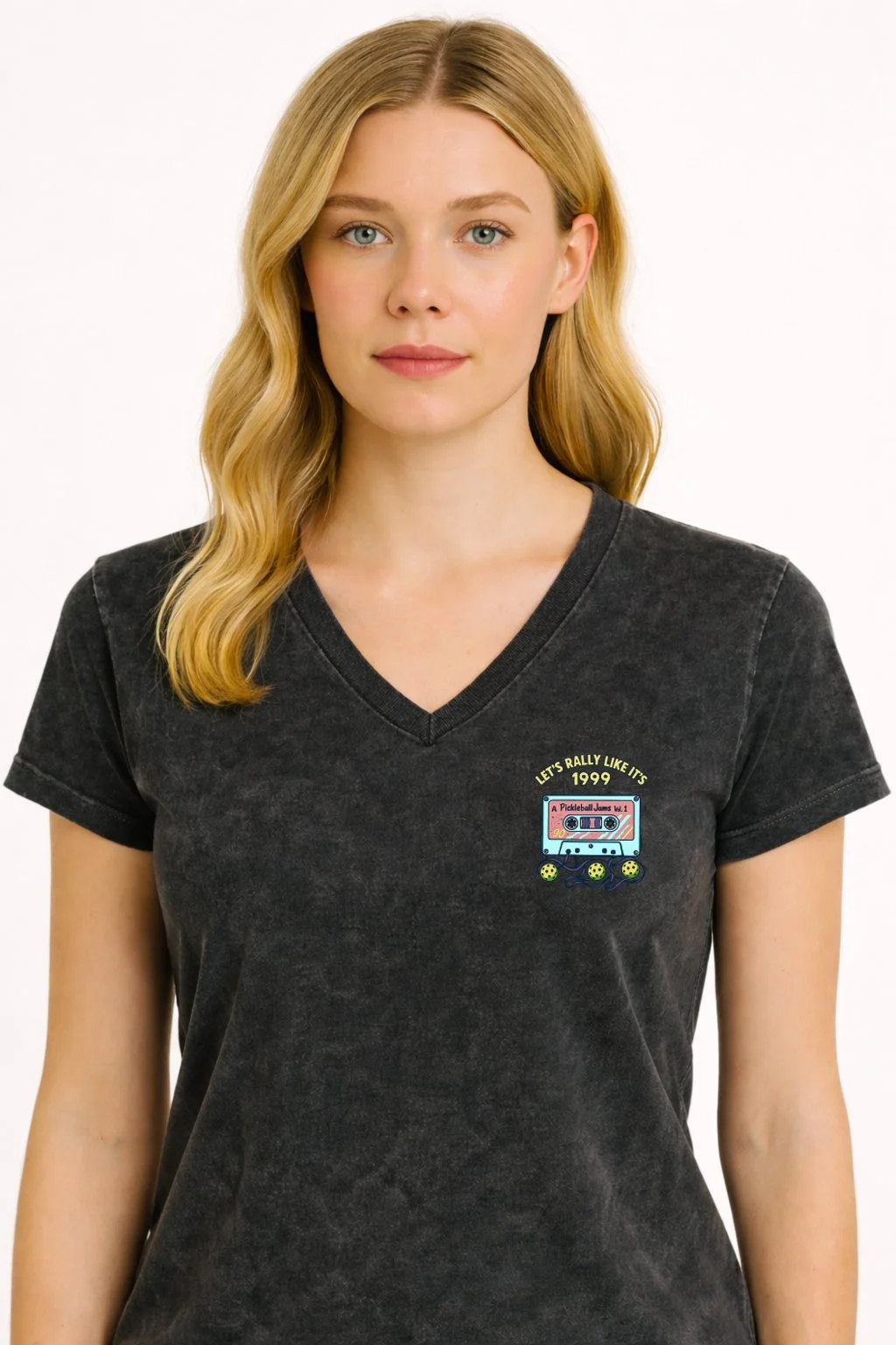 Rally 99 black mineral womens vneck front.JPG