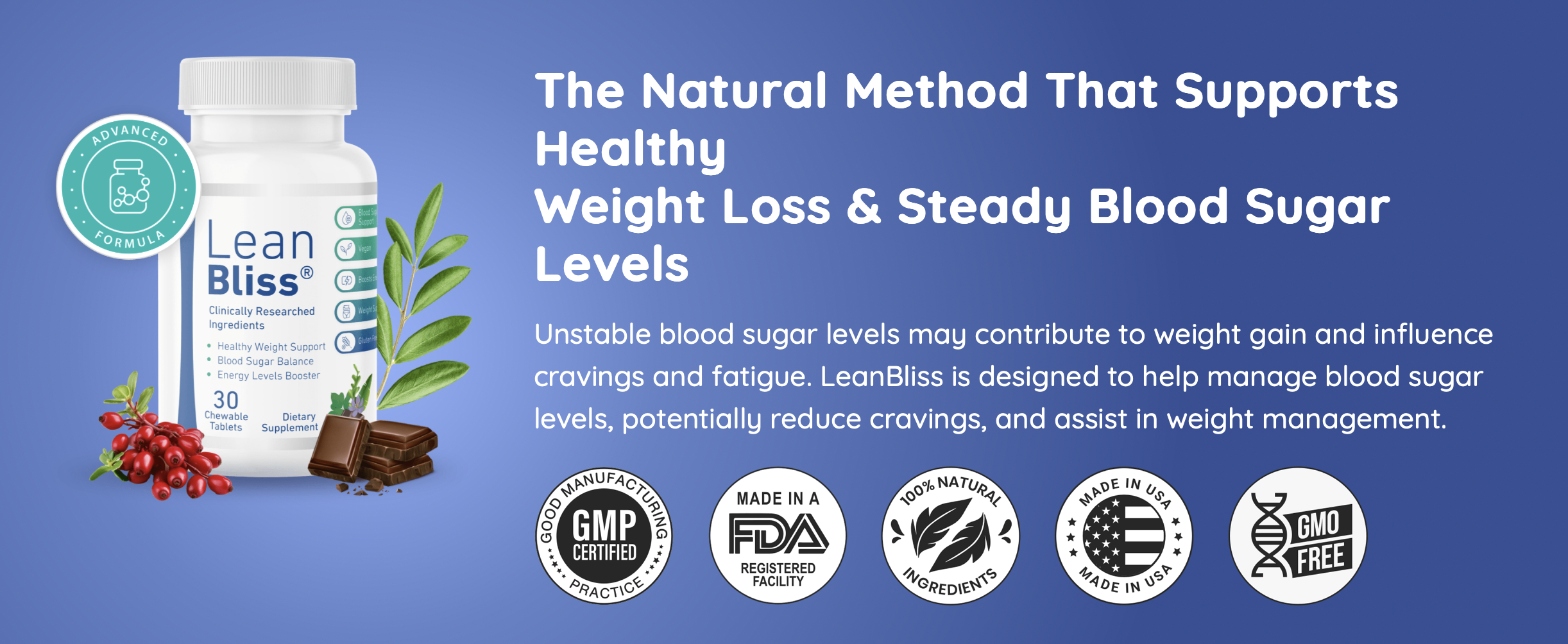 LeanBliss supplement bottle shown on a simple background, highlighting a gut-health and digestion support formula for weight loss.