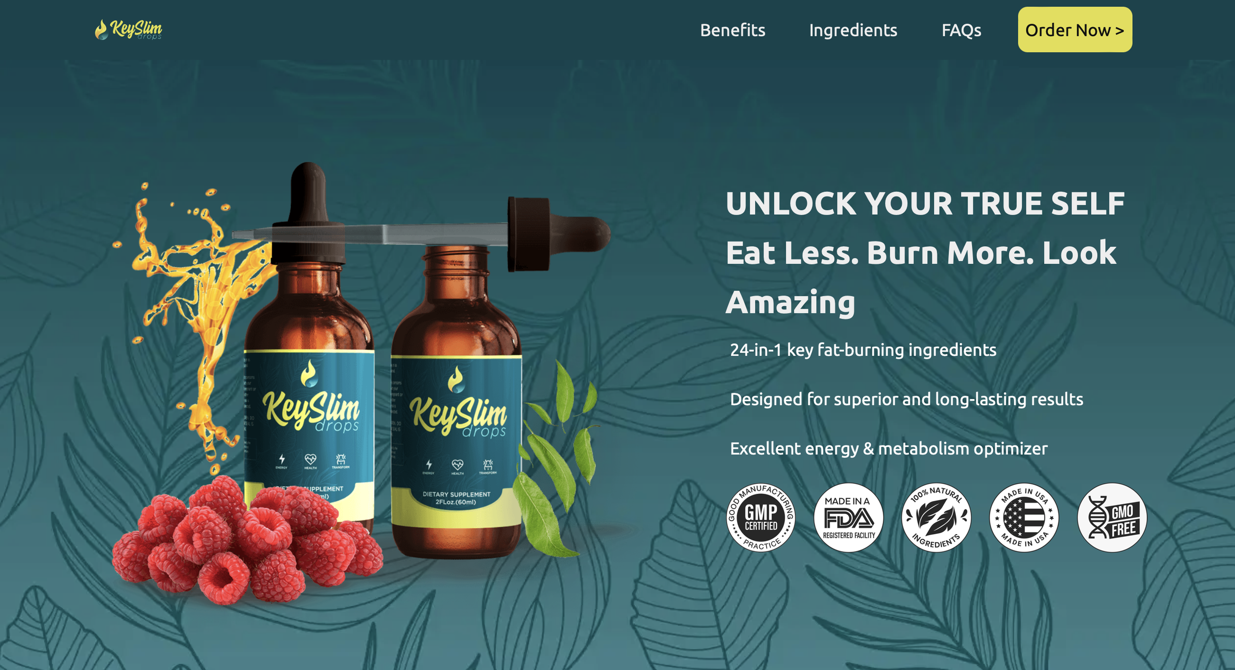 KeySlim Drops official website showing product information and offers