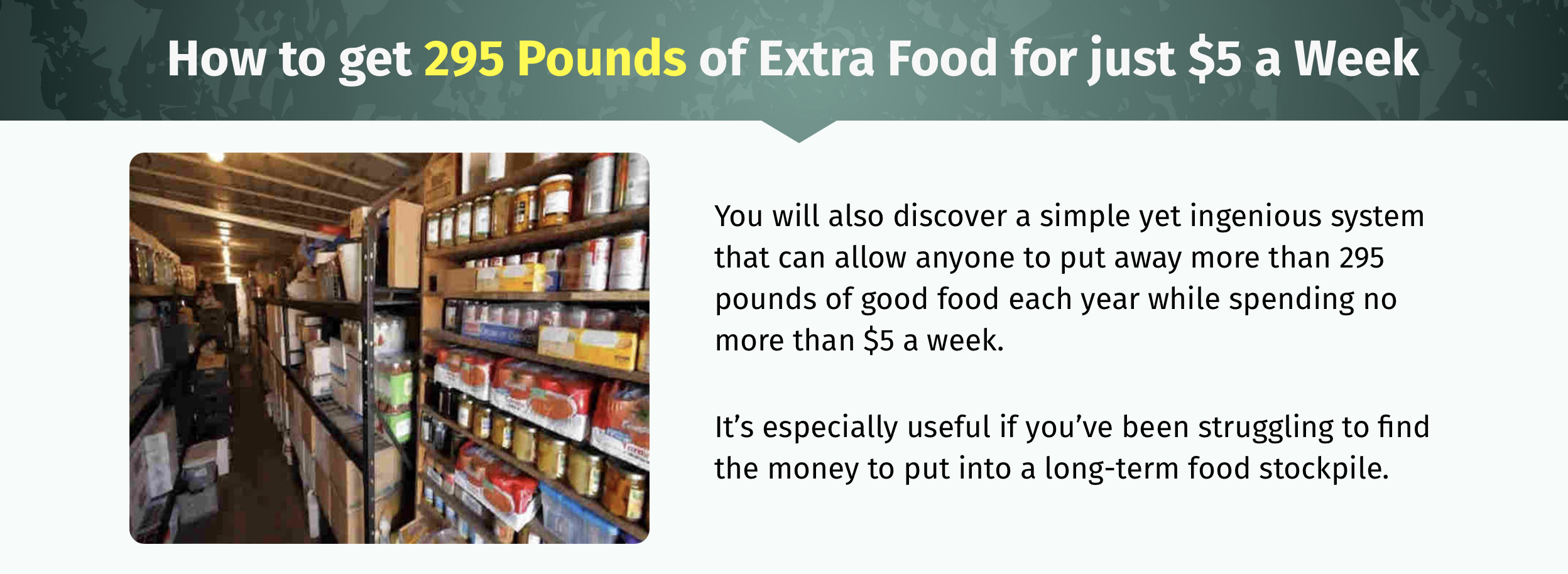 Affordable food storage strategy showing how to build a long-term emergency food supply on a tight budget