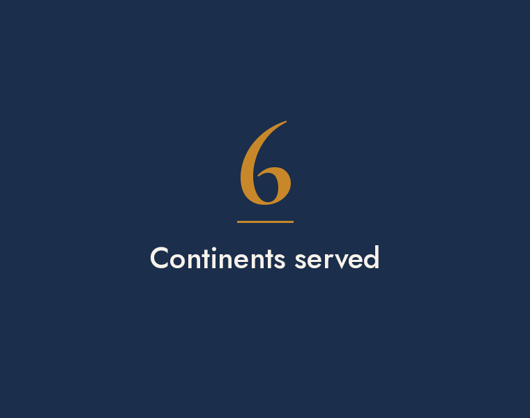 Number 6 with text 'Continents served' on a dark blue background.