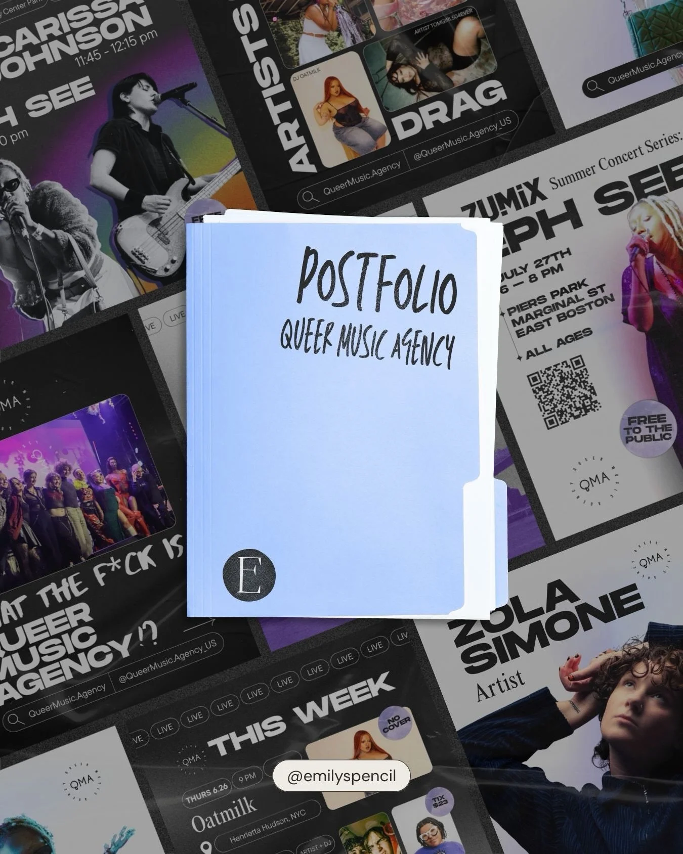 POSTFOLIO | some of my graphic design work from last summer interning @queermusic.agency_us 🌈

⤷ follow @emilyspencil for more ◡̈