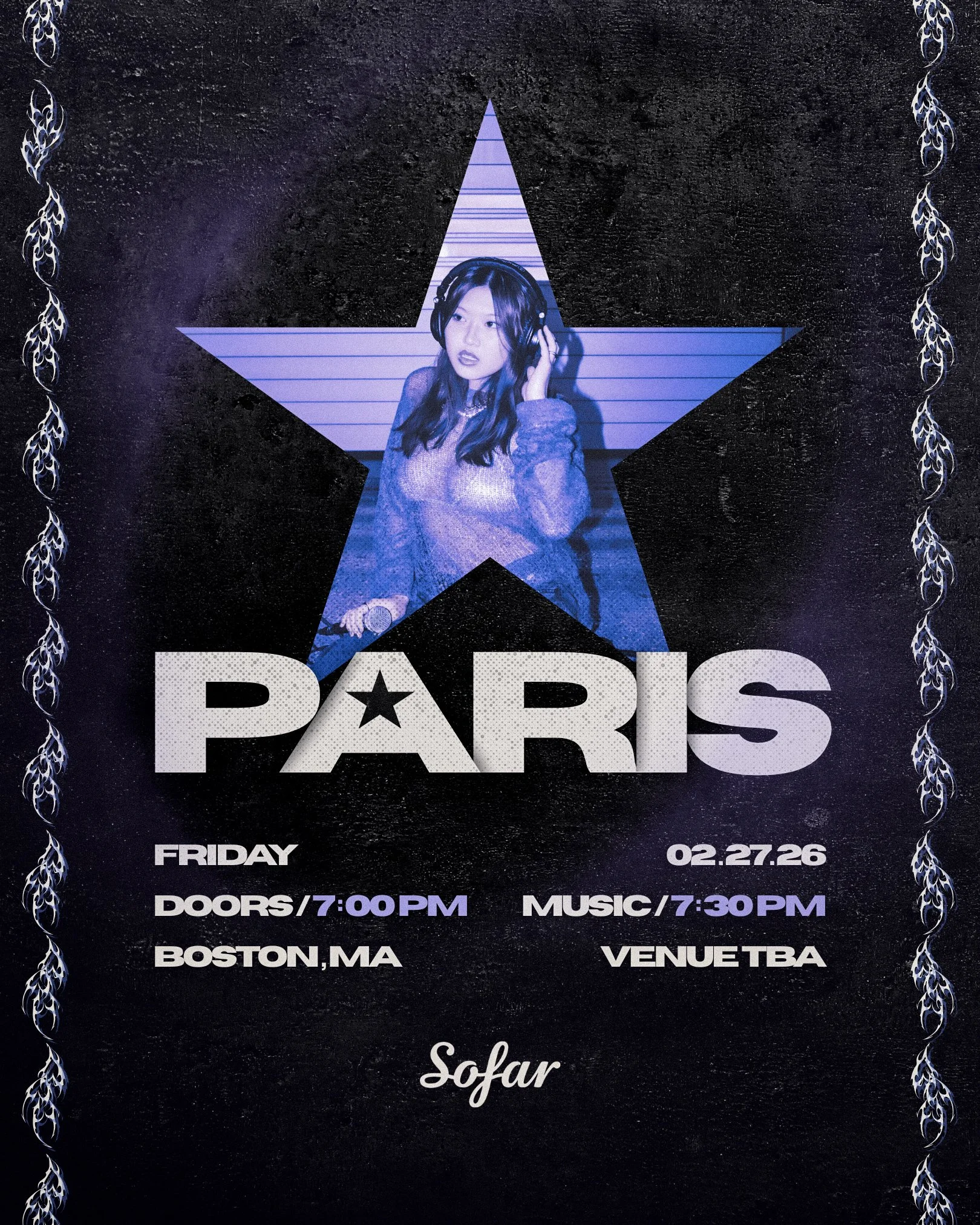 Event poster for pop artist Paris.