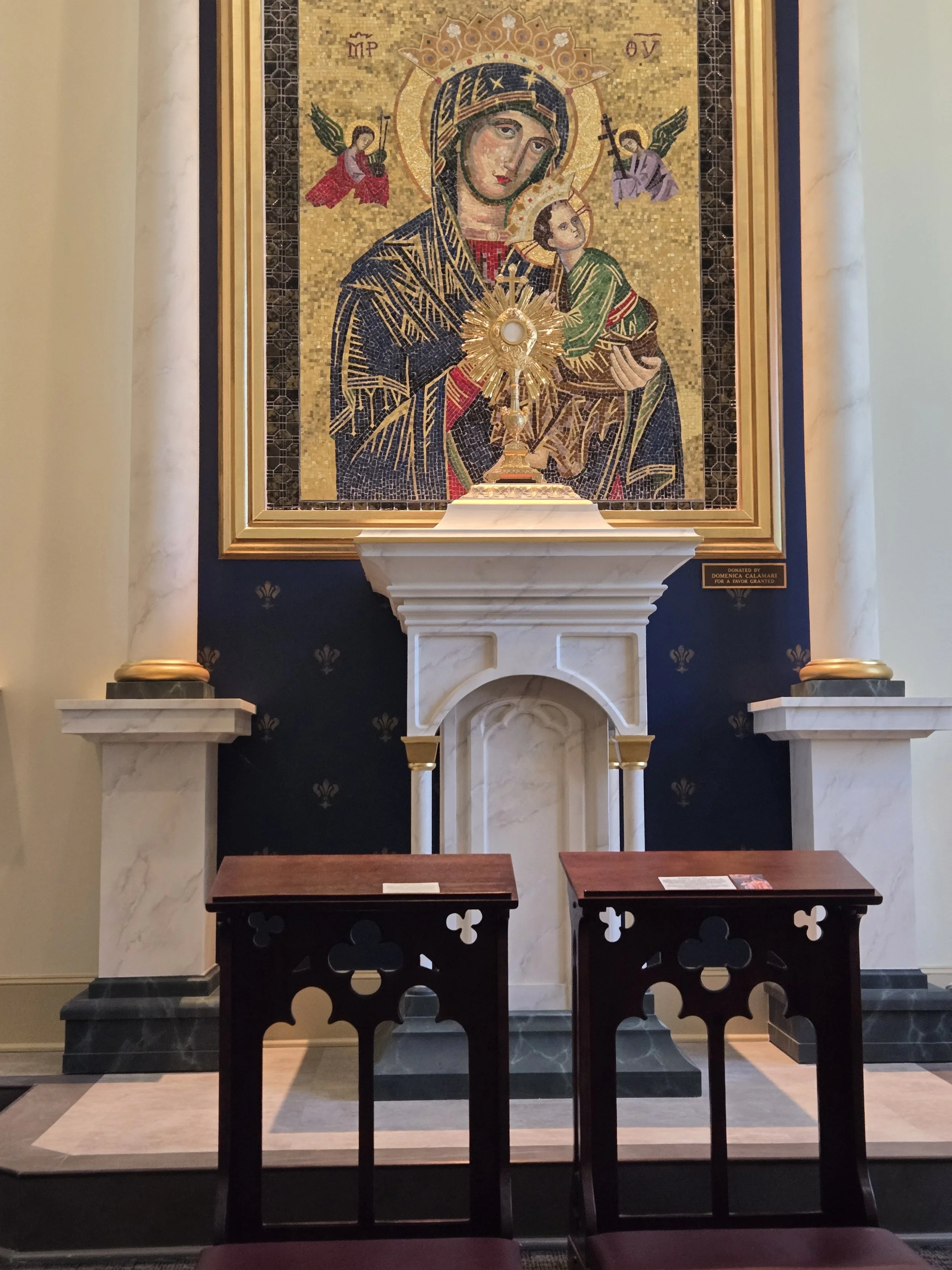 Pedestal at Our Lady of the Lake Adoration Chapel in Mandeville, LA