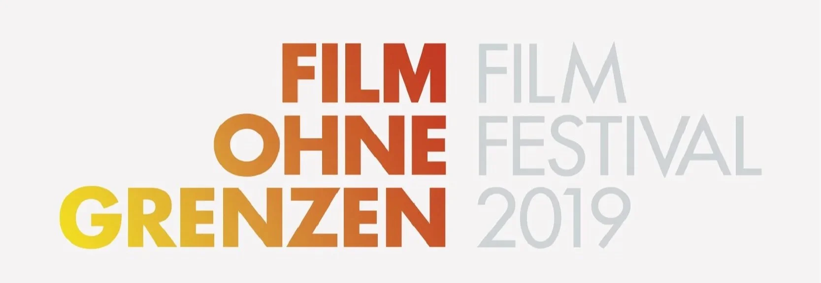 Text in bunten Farben auf weißem Hintergrund: "Film ohne Grenzen 2019"