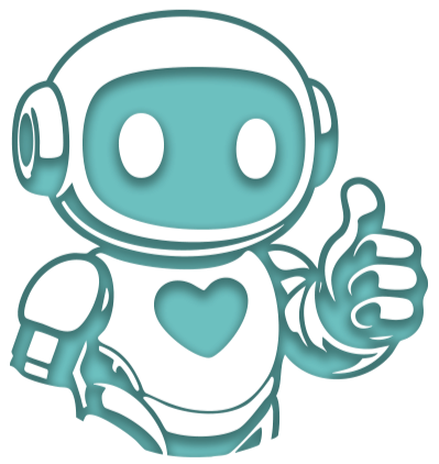 Zeichnung eines Roboters mit Herzsymbol auf dem Bauch, der Daumen hoch zeigt.