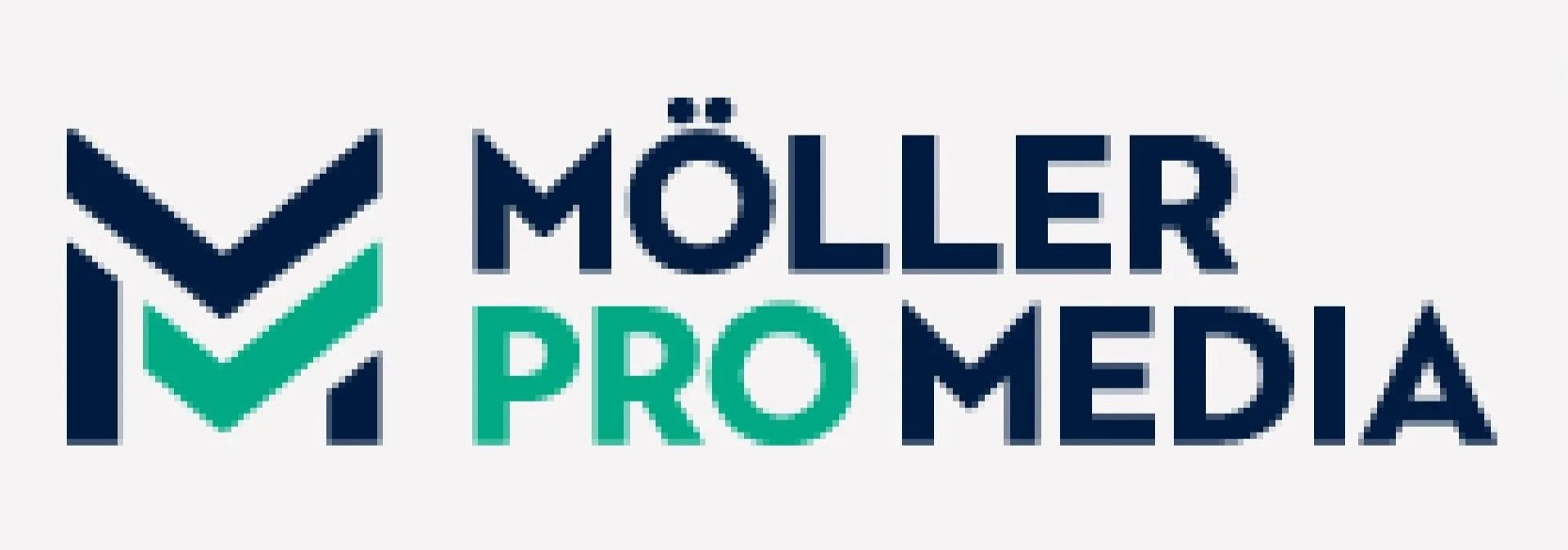 Logo mit Text 'MÖLLER PRO MEDIA' und grafischem Symbol bestehend aus zwei Häkchen und einem Rahmen