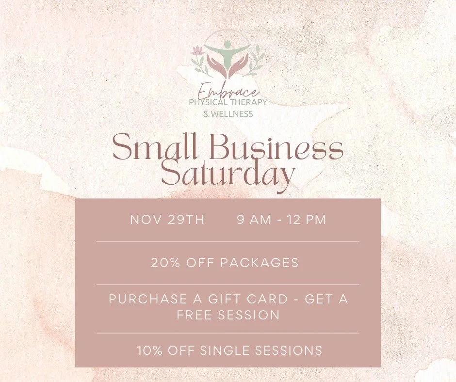 Stop on in, Saturday, November 29th from 9 am to 12 pm for Small Business Saturday! Special deals available! 

Check out the space, ask questions, purchase a gift for someone, or just come chat it up! 😍

 #pelvichealth #pelvichealthpt #womenempowerw