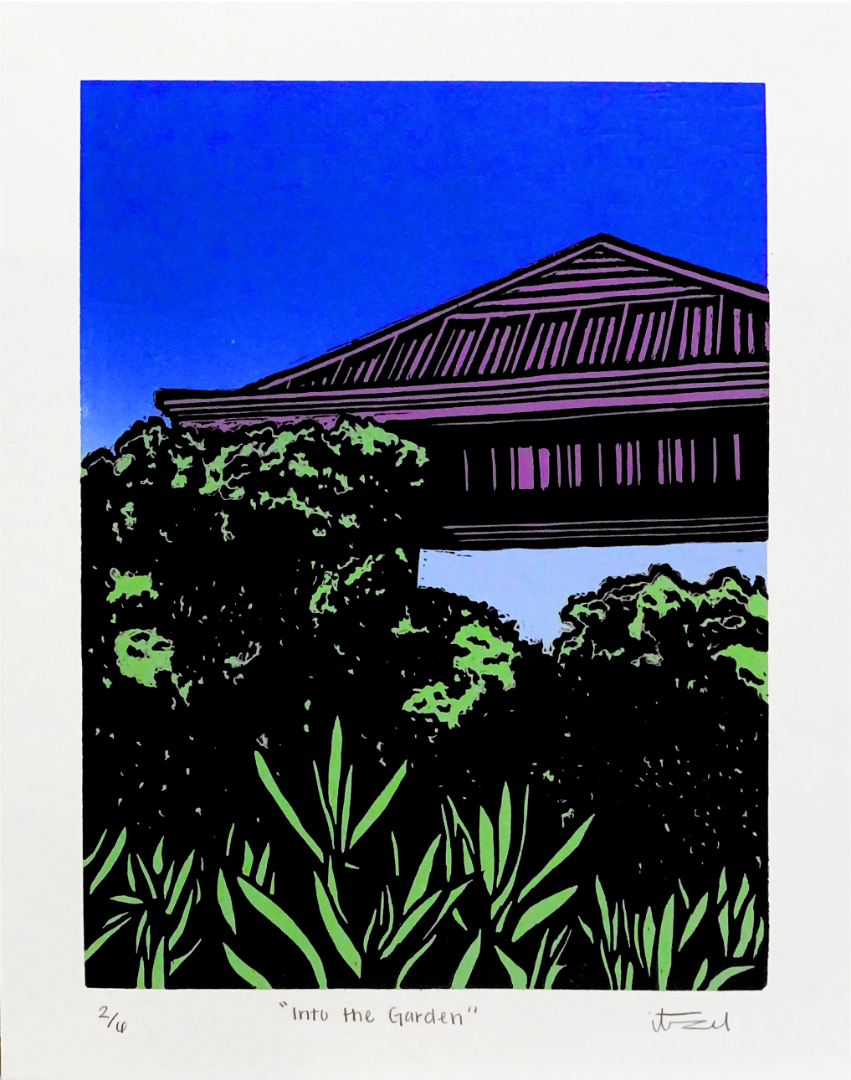 "Into the Garden"
Reduction Print