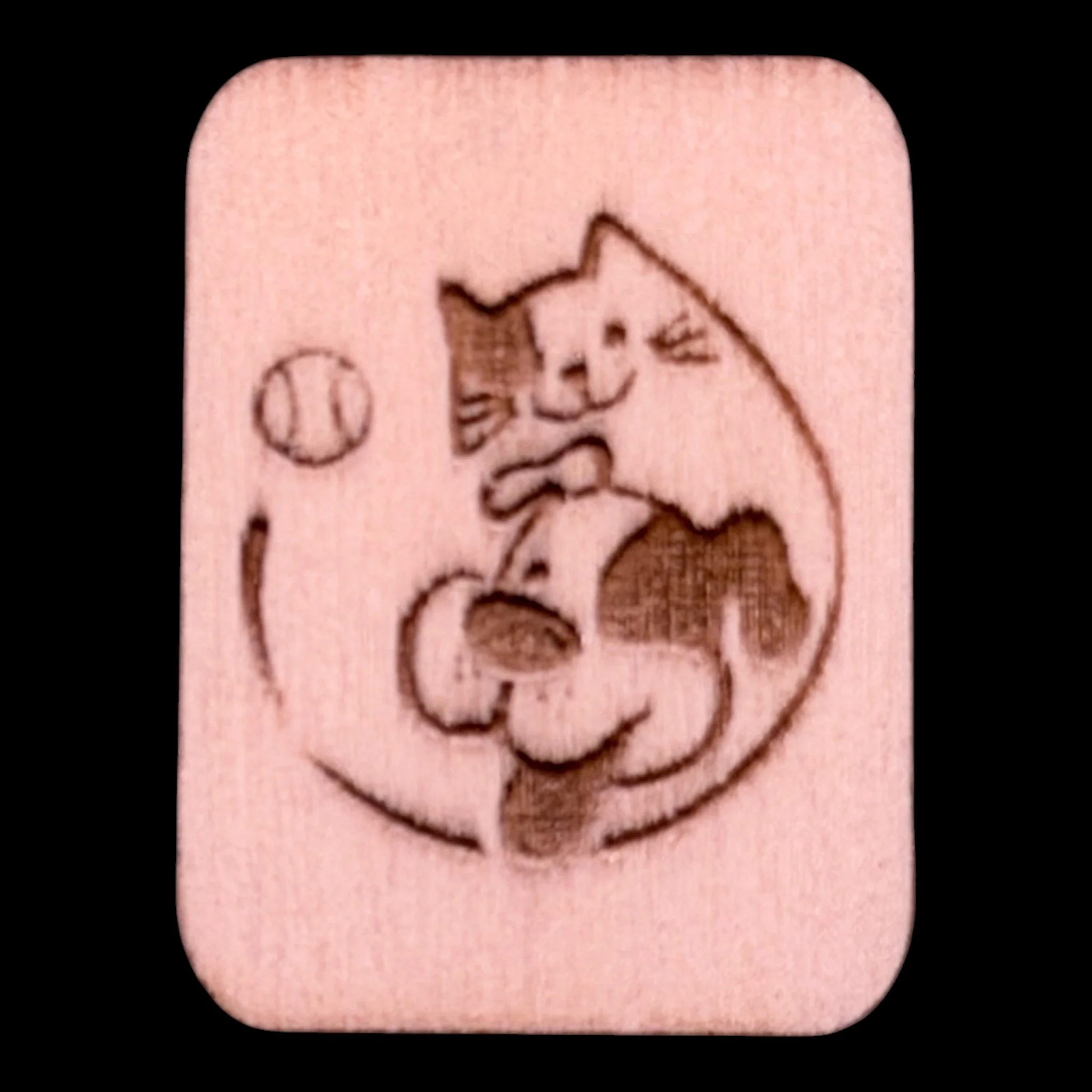 Cat & Dog – Handcrafted Engraved Wooden Mahjong Tiles - Various Sizes