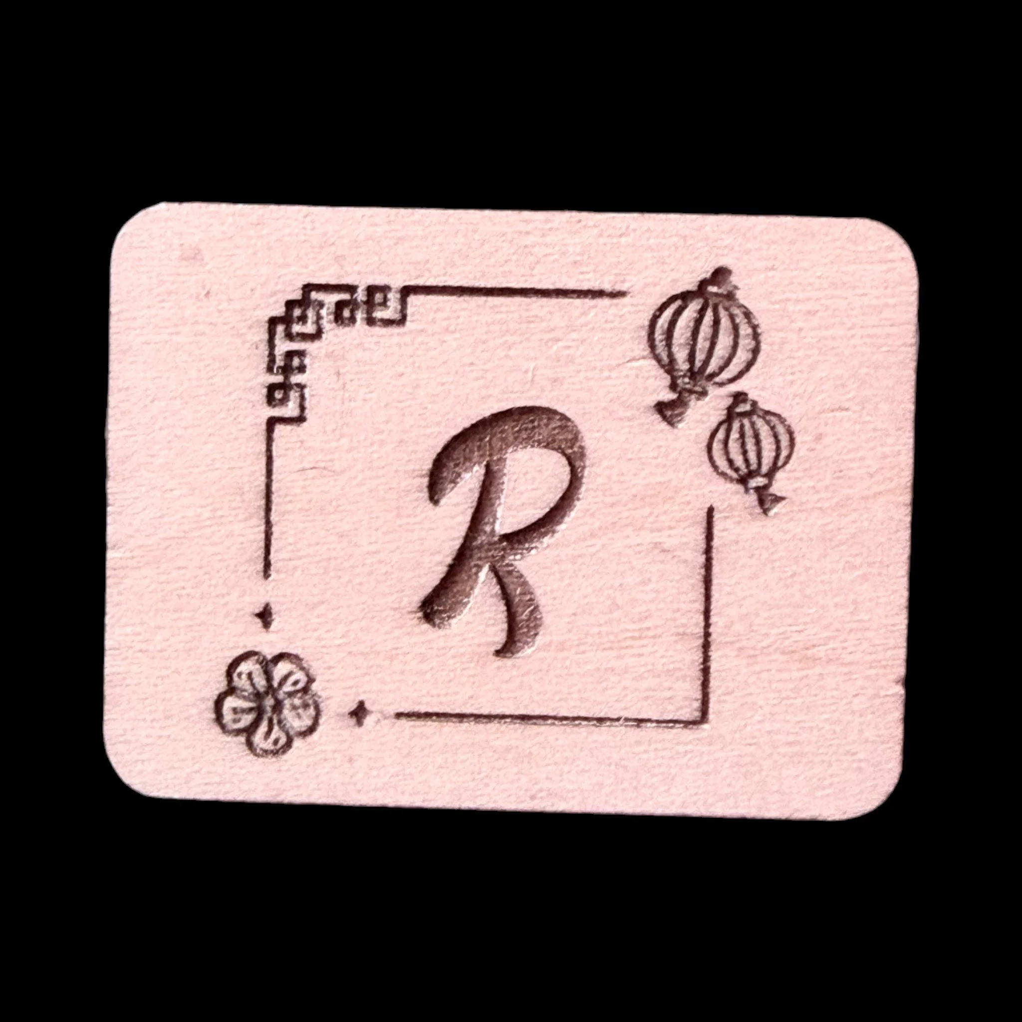 Lantern & Flower Monogram – Handcrafted Engraved Wooden Mahjong Tiles - Various Sizes