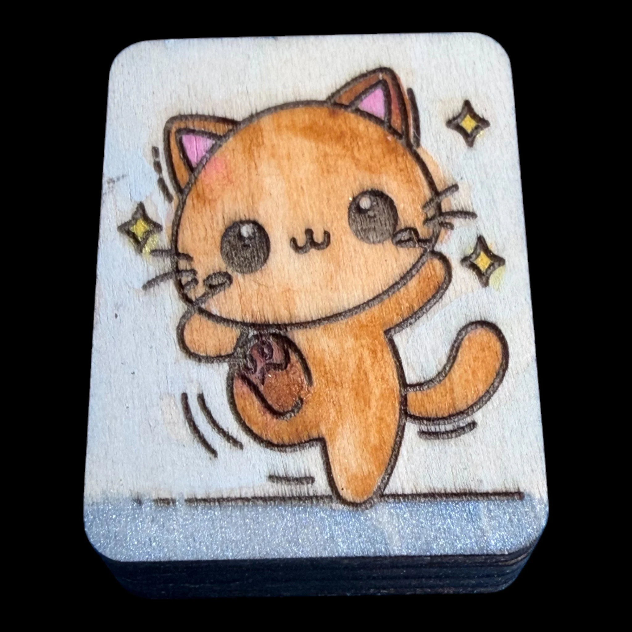 Dancing Cat – Handcrafted Hand-painted Wood Mahjong Tiles