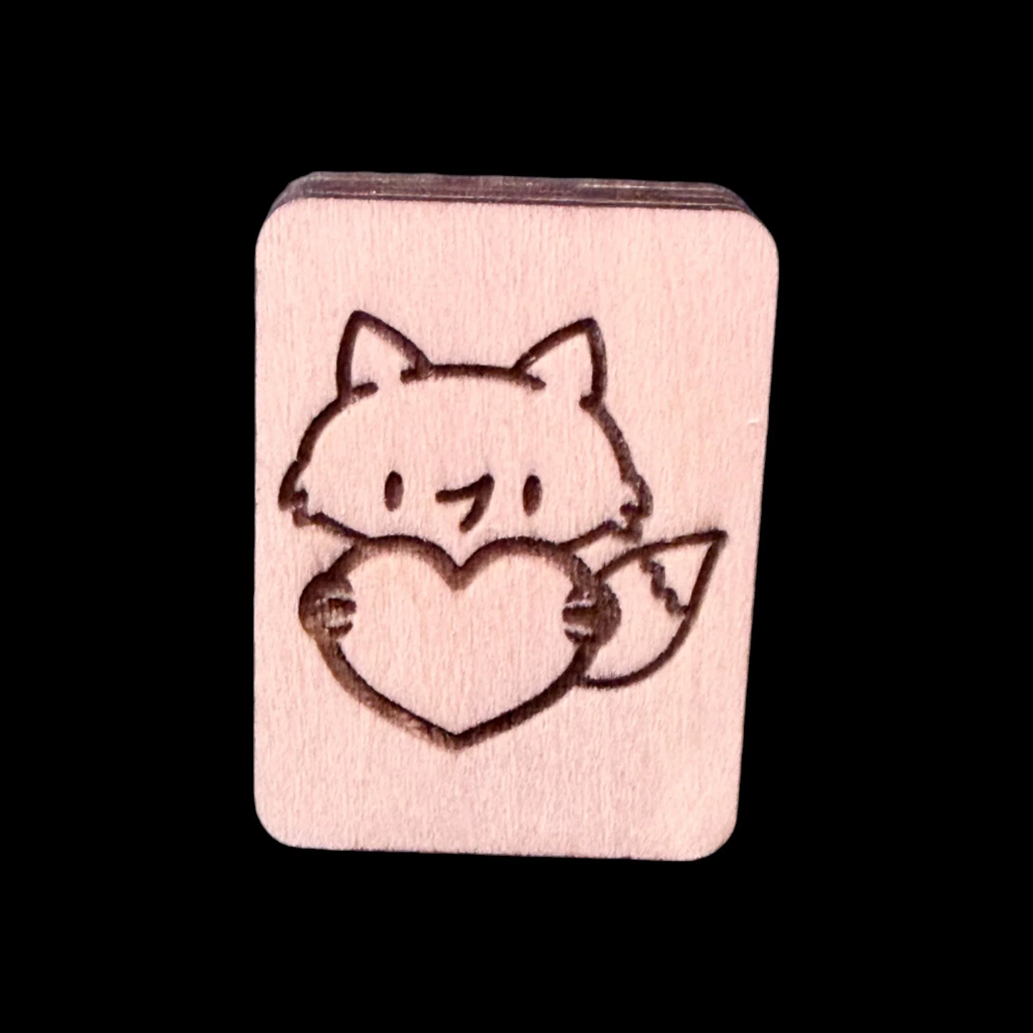 Fox with Heart – Handcrafted Engraved Wooden Mahjong Tiles - Various Sizes