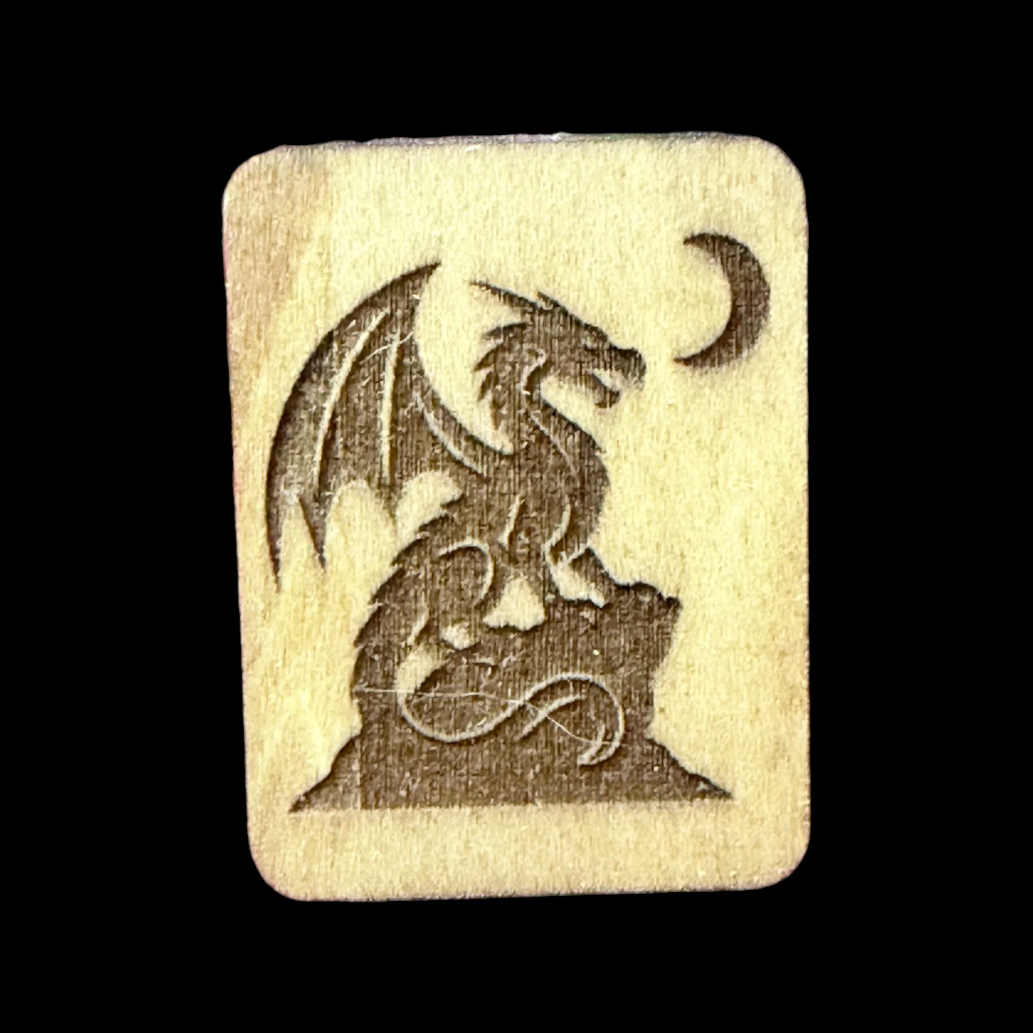 Dragon with Moon – Handcrafted Engraved Wooden Mahjong Tiles - Various Sizes