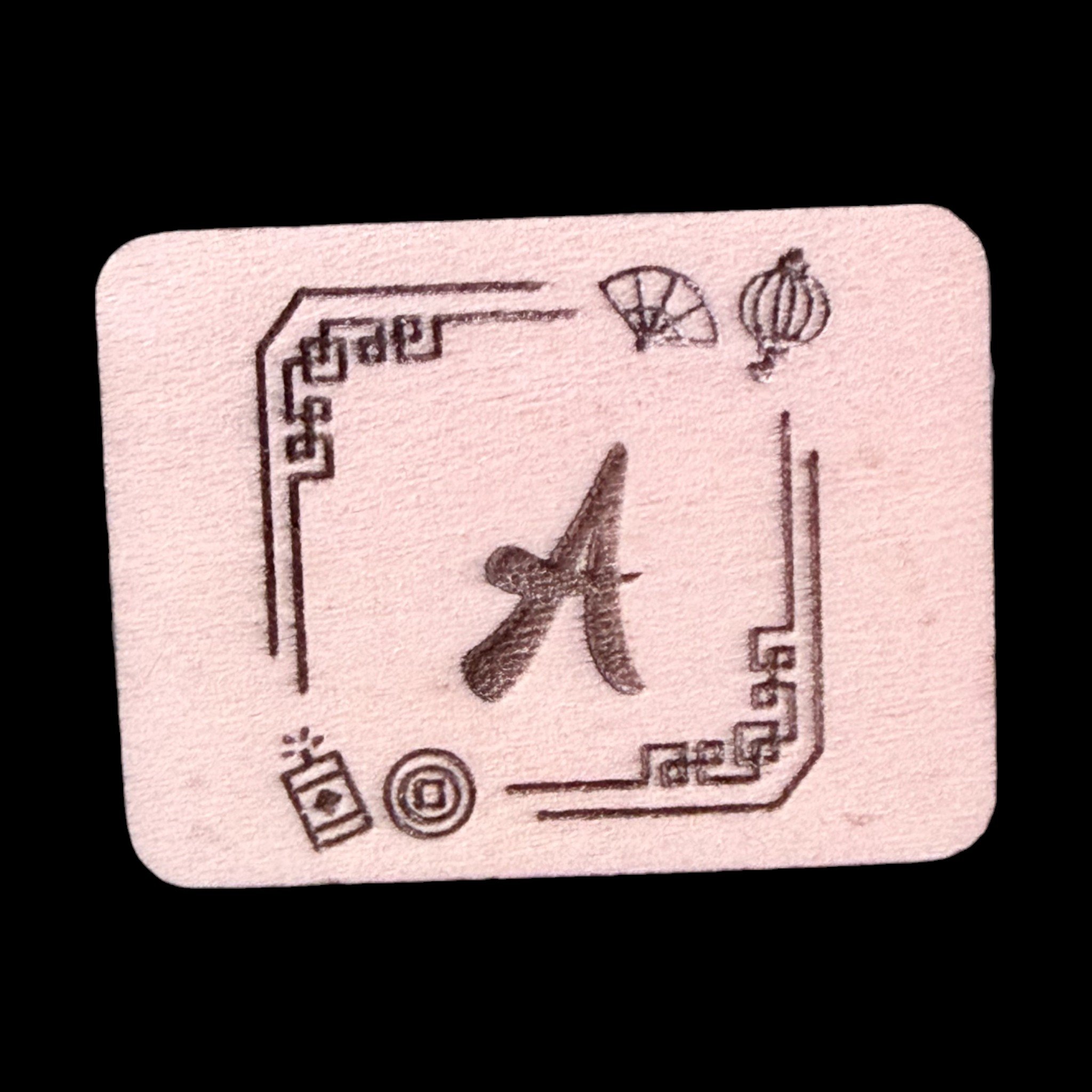 Lantern & Coin Monogram – Handcrafted Engraved Wooden Mahjong Tiles - Various Sizes