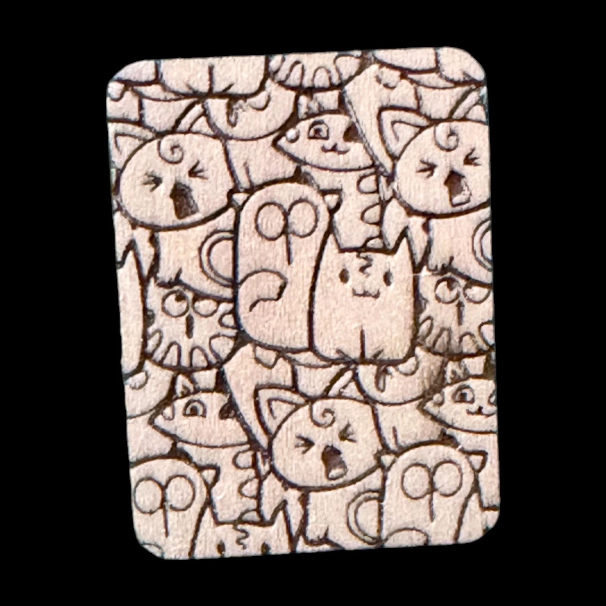 Doodle Cat – Handcrafted Engraved Wooden Mahjong Tiles - Various Sizes