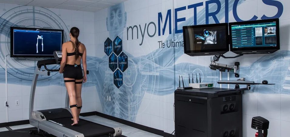 Athletic woman getting a 3D biomechanics analysis on her walking and running