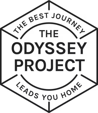 Logo for The Odyssey Project with the text 'The Best Journey Leads You Home' surrounding the project name.