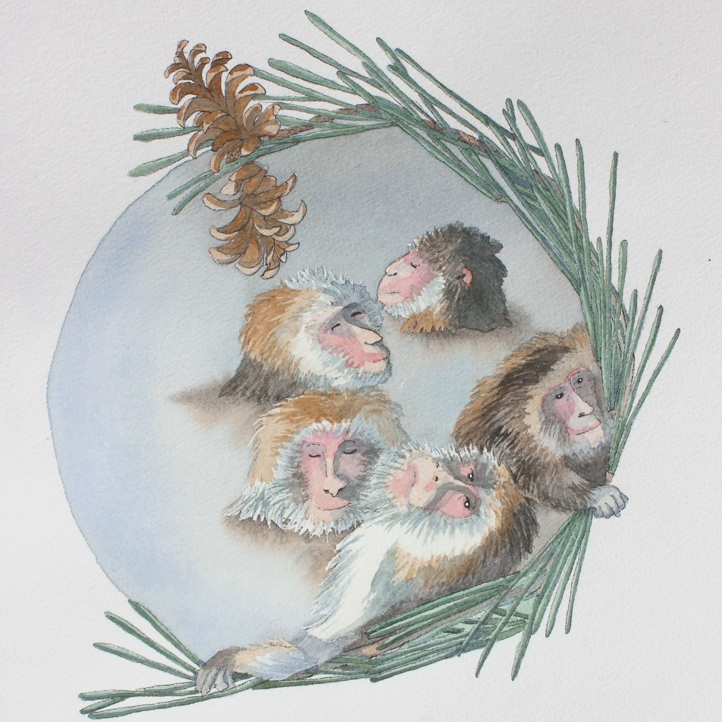Japanese Macaques soaking in a hot springs