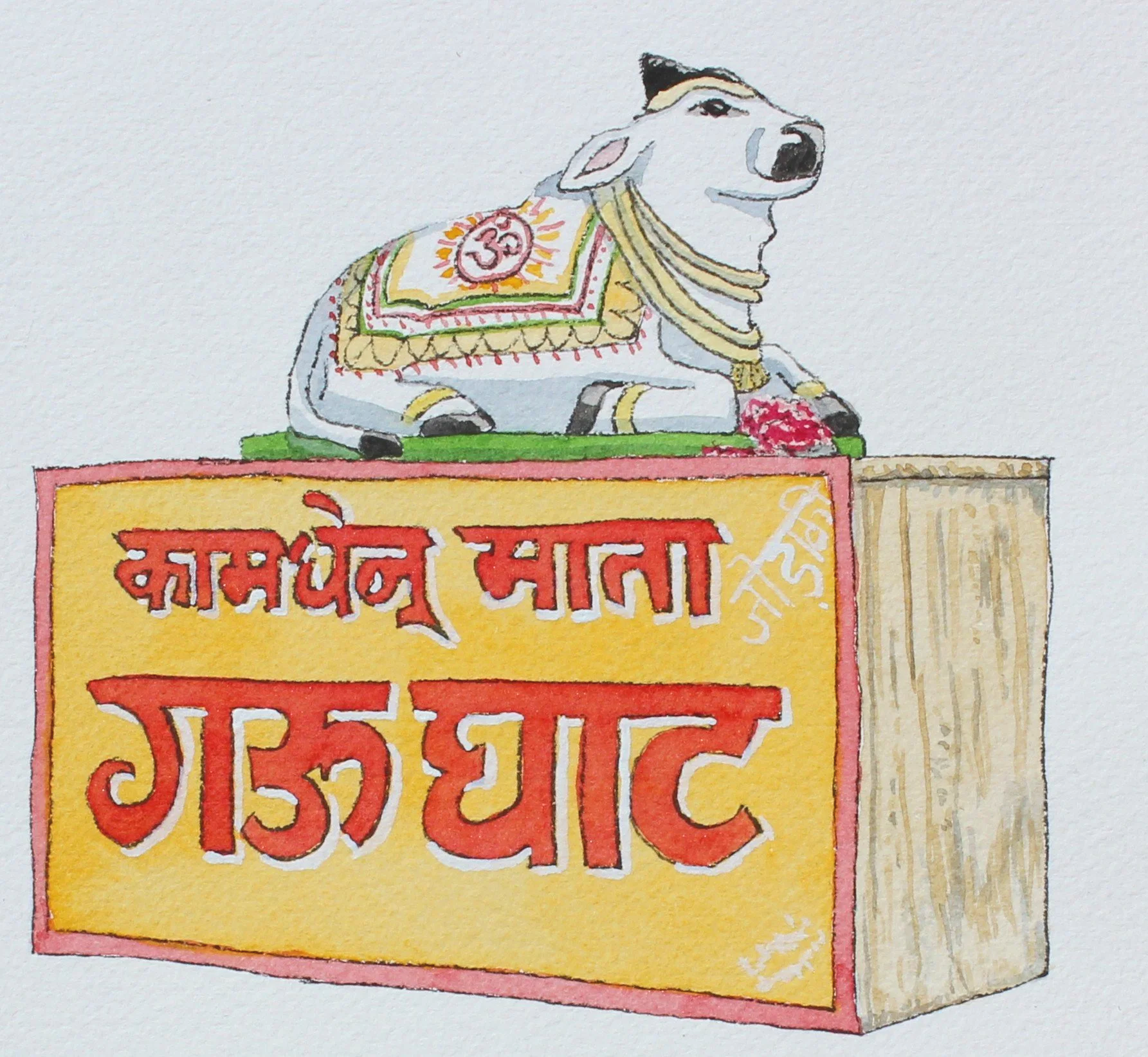 Scared cow giving directions to a Ghat