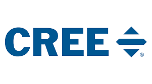 CREE logo with blue text and geometric symbol on a white background.