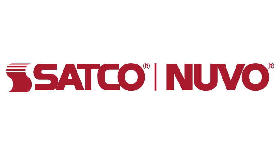Logo of SATCO and NUVO in maroon color, with the SATCO logo on the left and NUVO logo on the right, separated by a vertical line.