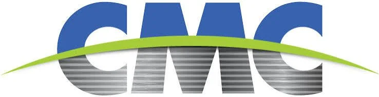 CMC logo with large blue letters, green swoosh, and gray stripes