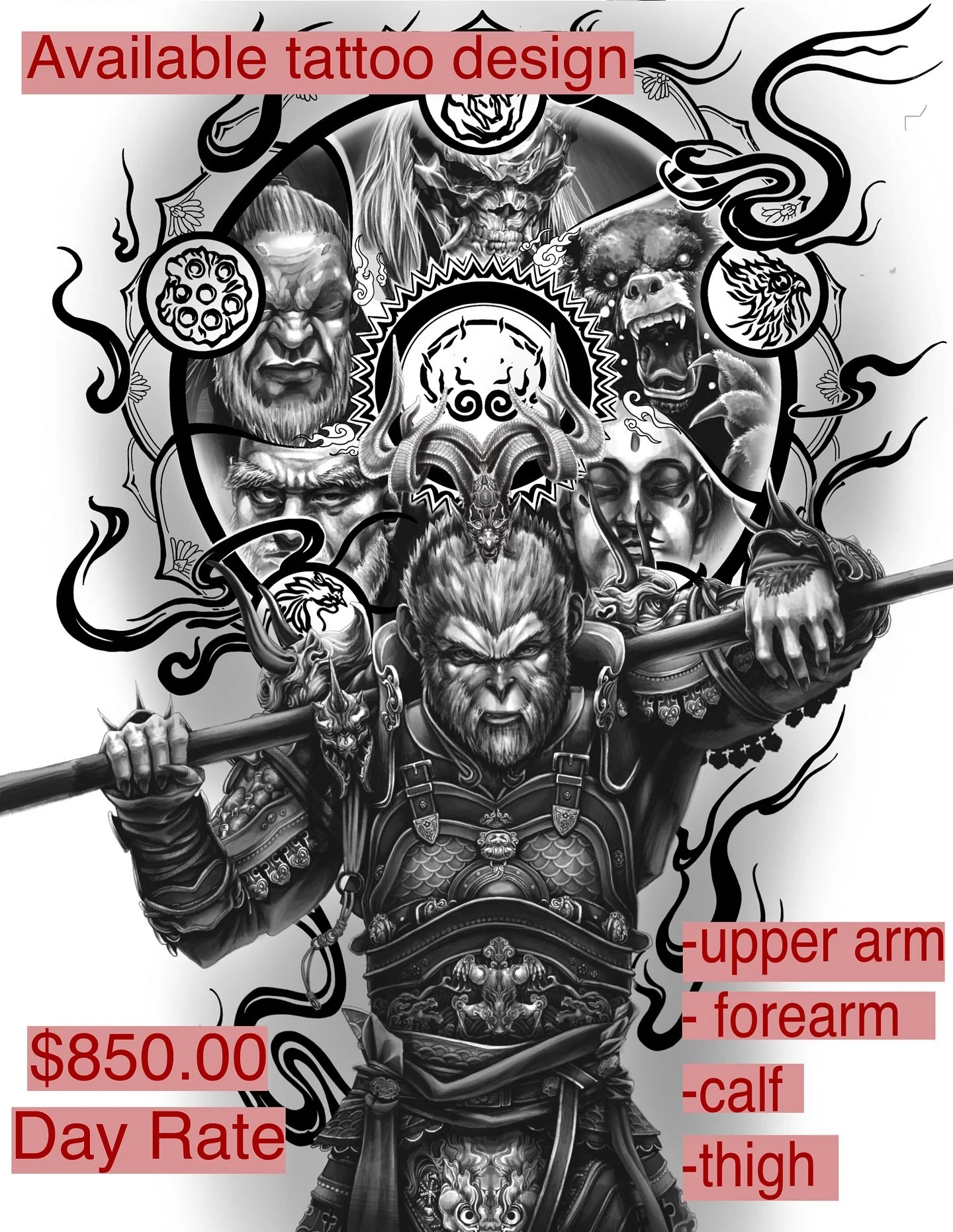 Available Design

Inspired by #Blackmythwukong

Email or DM to claim
gamelotattoo@gmail.com 
.
.
.
.
.
.
.
.
.
.
#tattooflash #tattoodesign #flashworkers #tattooart #tattoosketch #inkedart #tattooflashsheet #tattooinspiration #tattoostyle #customtatt