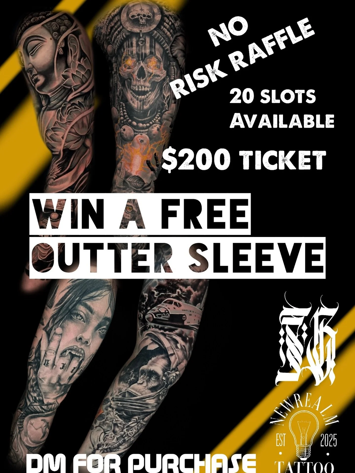 🎟️ TATTOO RAFFLE TIME! 🎟️
 Win a FULL Outer Arm Sleeve Tattoo 🔥
I&rsquo;m giving ONE lucky winner a full outer arm sleeve &mdash; custom-designed and fully inked by me.
Here&rsquo;s how it works:

💸 Entry: $200 🎯 Only 20 spots available 🏆 Winne