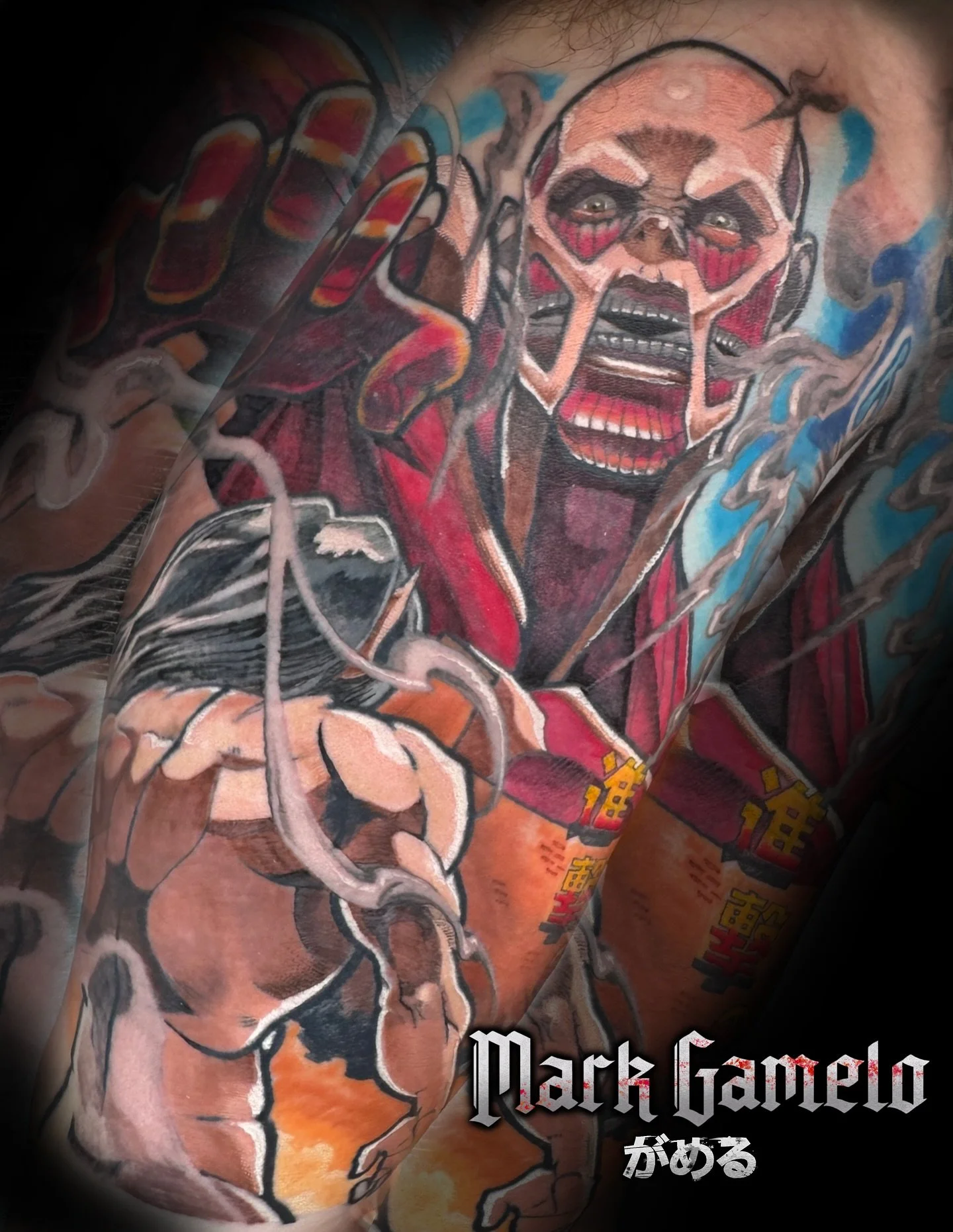 Wicked custom #AttackOnTitan piece added to a custom #DeathNote banger! Building towards a full custom anime sleeve based off buddy&rsquo;s favourites! 

Thank you for your trust! 

Custom designs available! 
DM or email gamelotattoo@gmail.com
.
.
.
