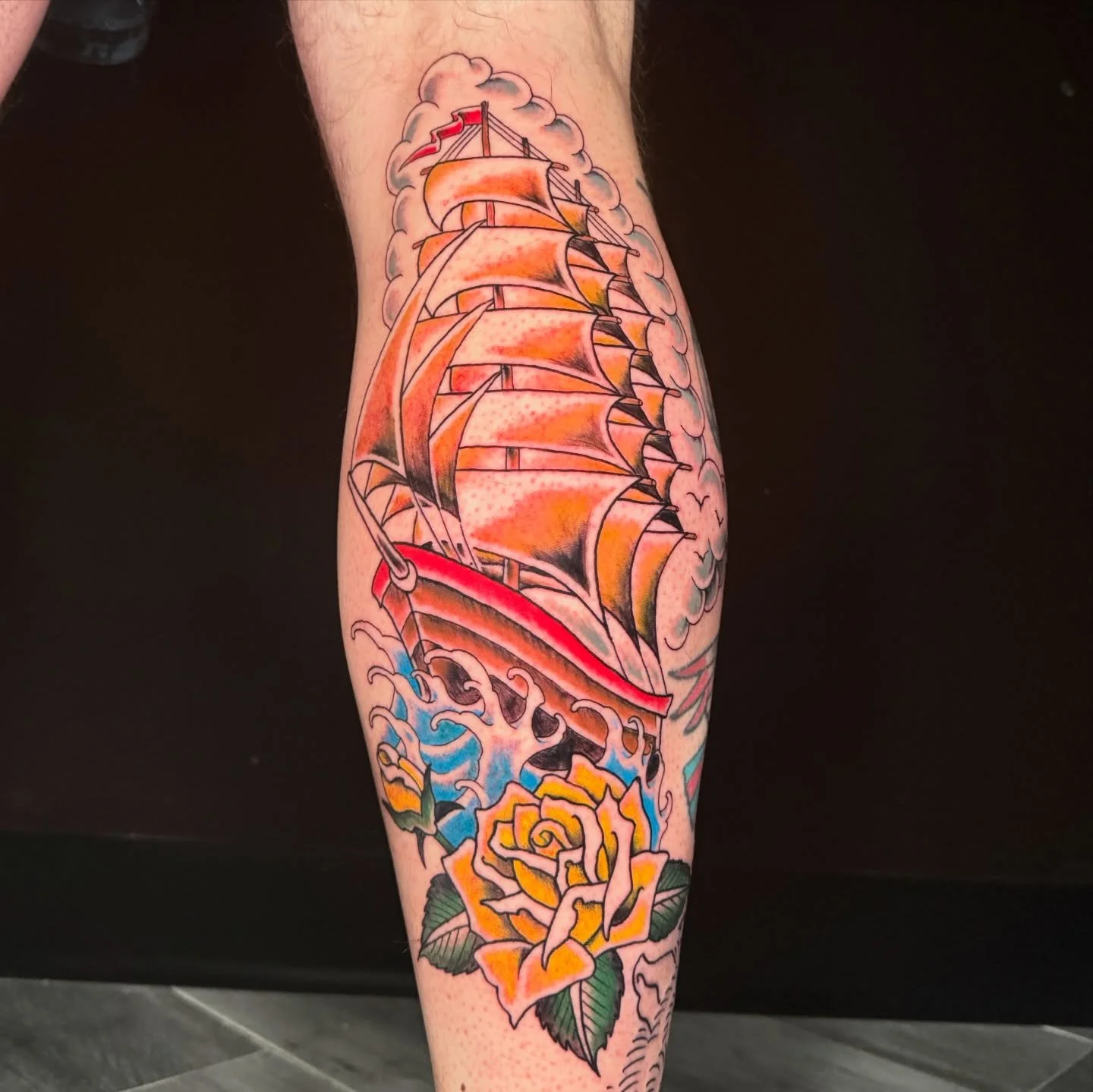 Ship for Dylan&rsquo;s patchwork leg.
.
.
#clippership #tattoo #tradworkers #calgary #okotoks