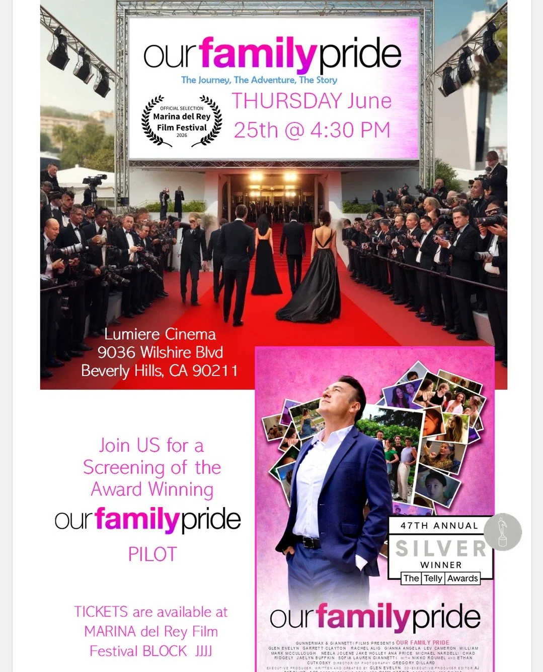 Don't miss the California premiere of OUR FAMILY PRIDE at the Marina del Rey in Beverly Hills this Thursday, June 25th at 4:30pm! ⁠
⁠
It&rsquo;s been a privilege to work alongside creators Glen Evelyn and Dominic Giannetti on the pilot episode of thi