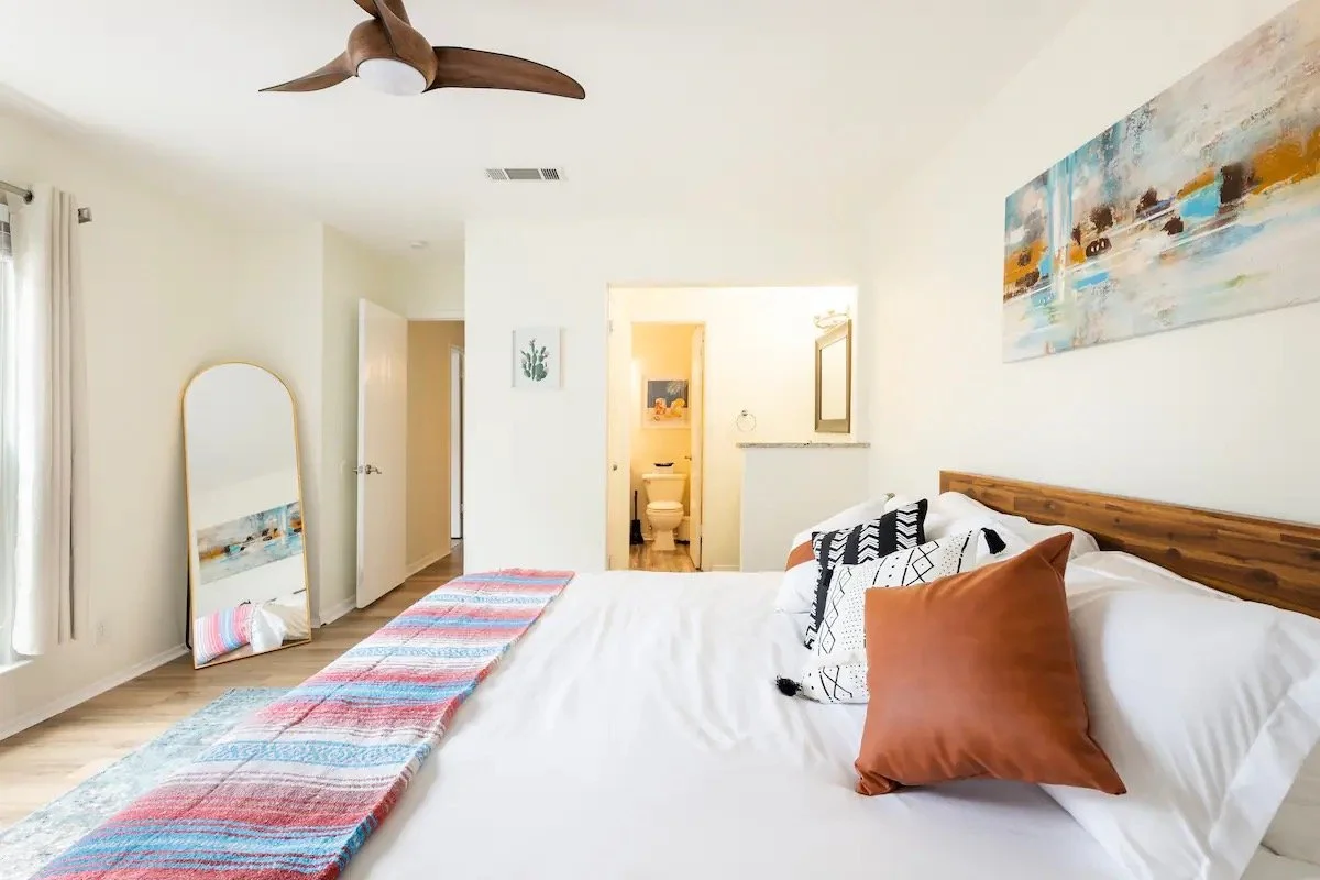 Upstairs Bedroom with King Zinus 10-inch Green Tea Memory Foam Mattress that's plush and inviting.