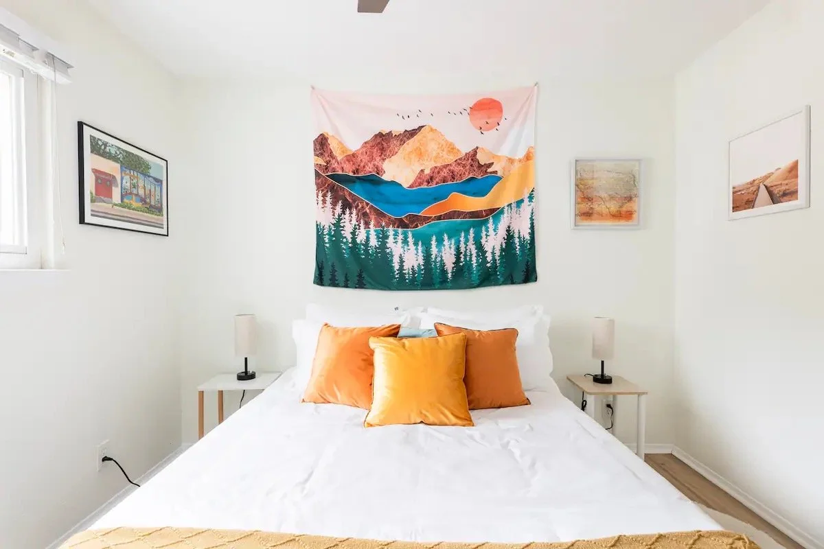 Upstairs Bedroom With Queen Zinus 8-Inch Green Tea Memory Foam Mattress, providing a medium-firm sleep surface.
