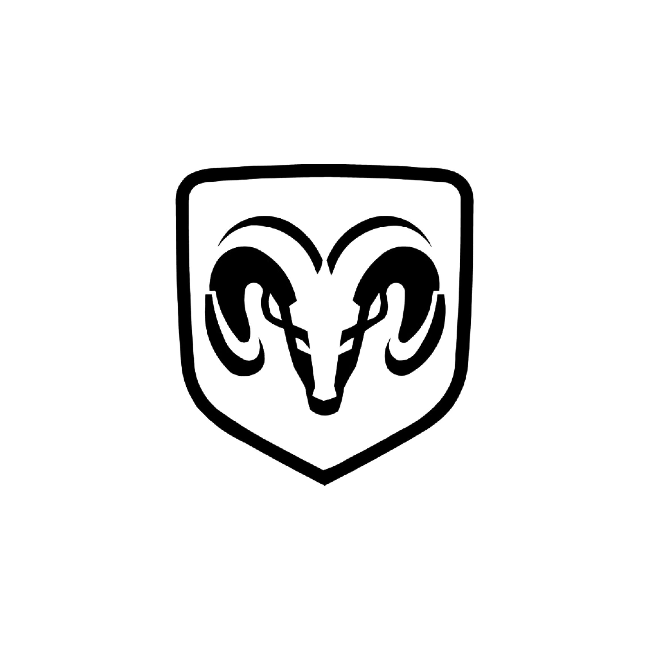 Logotipo en blanco y negro de la cabeza de un carnero con cuernos curvados dentro de un escudo.